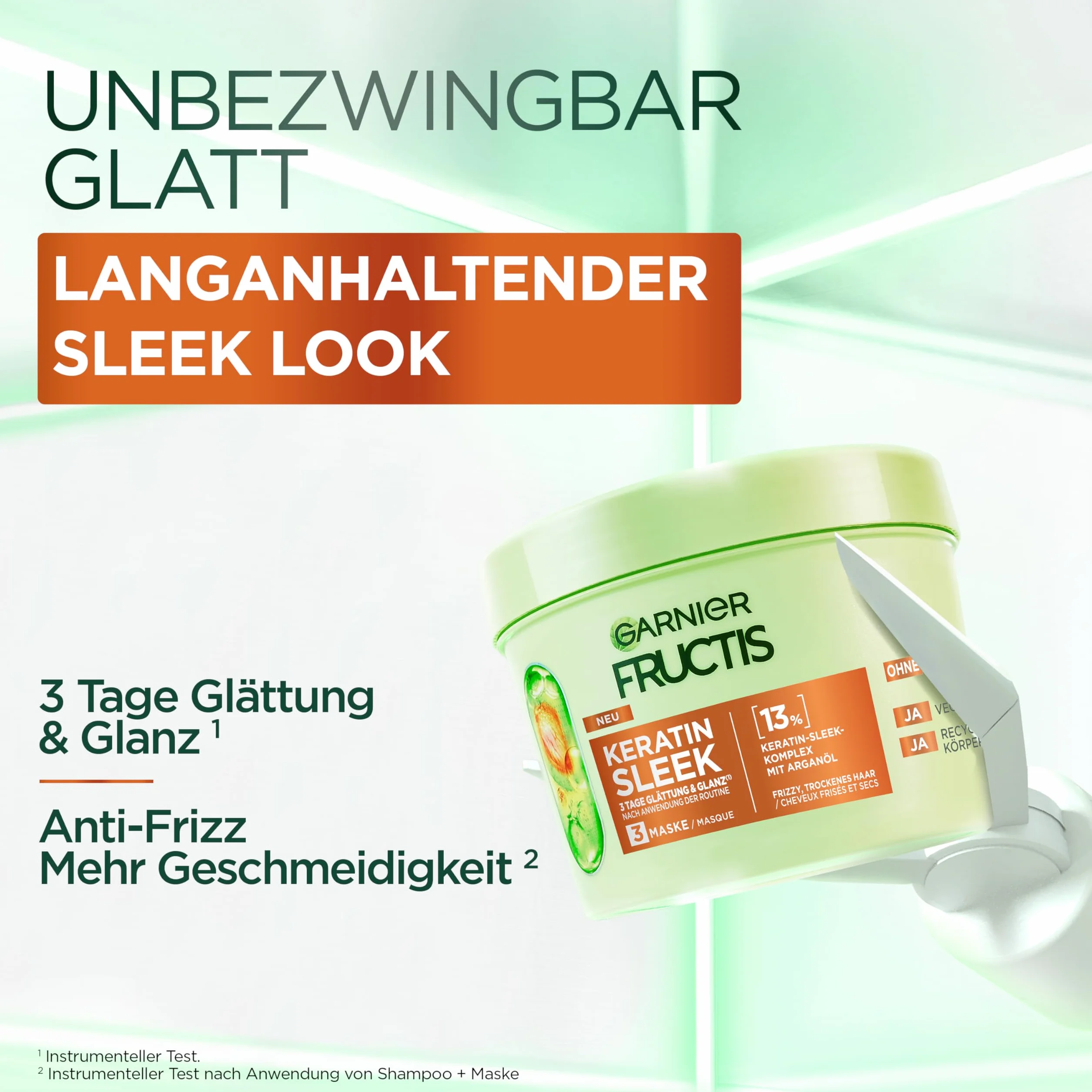 Garnier Fructis Keratin Sleek Kit de soin shampooing après-shampoing masque sérum huile d'argan kératine cheveux secs frisottis