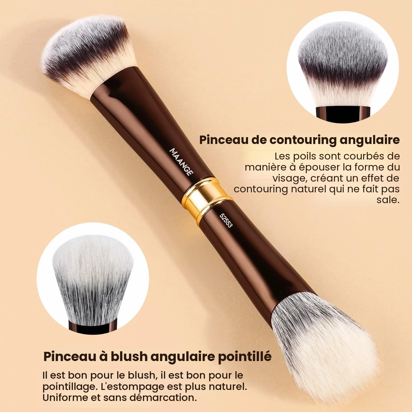 MAANGE Pinceaux Maquillages 16 Pièces Coffret Double Face Fond de Teint Poudre Contour Fard à Joues Set Complet