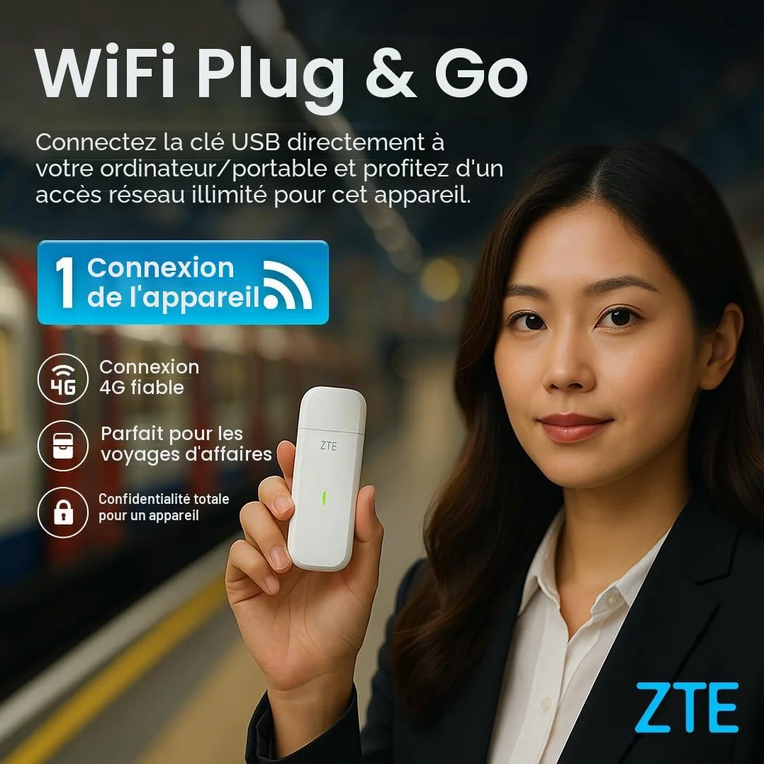 ZTE MF833 Dongle USB CAT4 4G débloqué 150 Mbps multibande Garantie 2 Ans Blanc