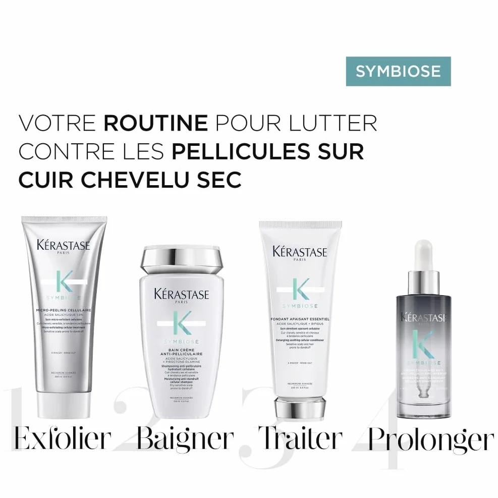 Kerastase Symbiose Bain Crème Pureté Shampoing Antipelliculaire 250 ml Acide Salicylique Sans Silicone Cuir Chevelu Gras Sensible