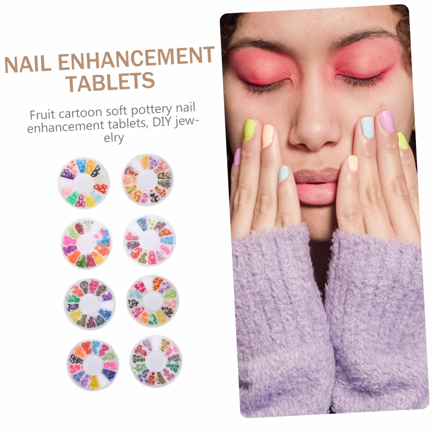Patch en Pâte Polymère Motif Fruits Doux pour Décoration Ongles DIY, 8 Boîtes