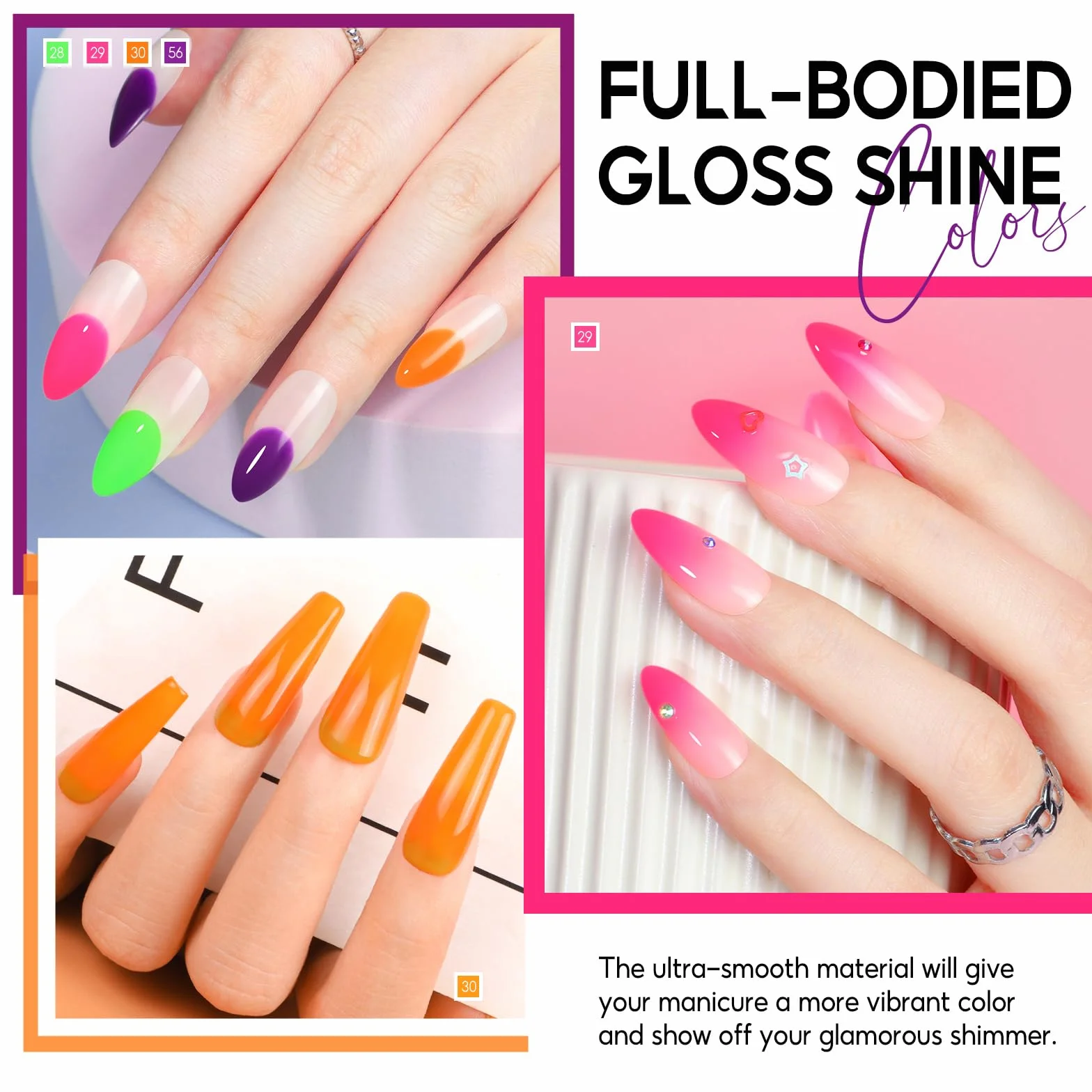 PEACECOLOR Vernis Semi Permanent Néon 10ML 6 Couleurs Rose Orange Jaune Vert Bleu Pourpre Gel UV Soak Off Nail Art Manucure