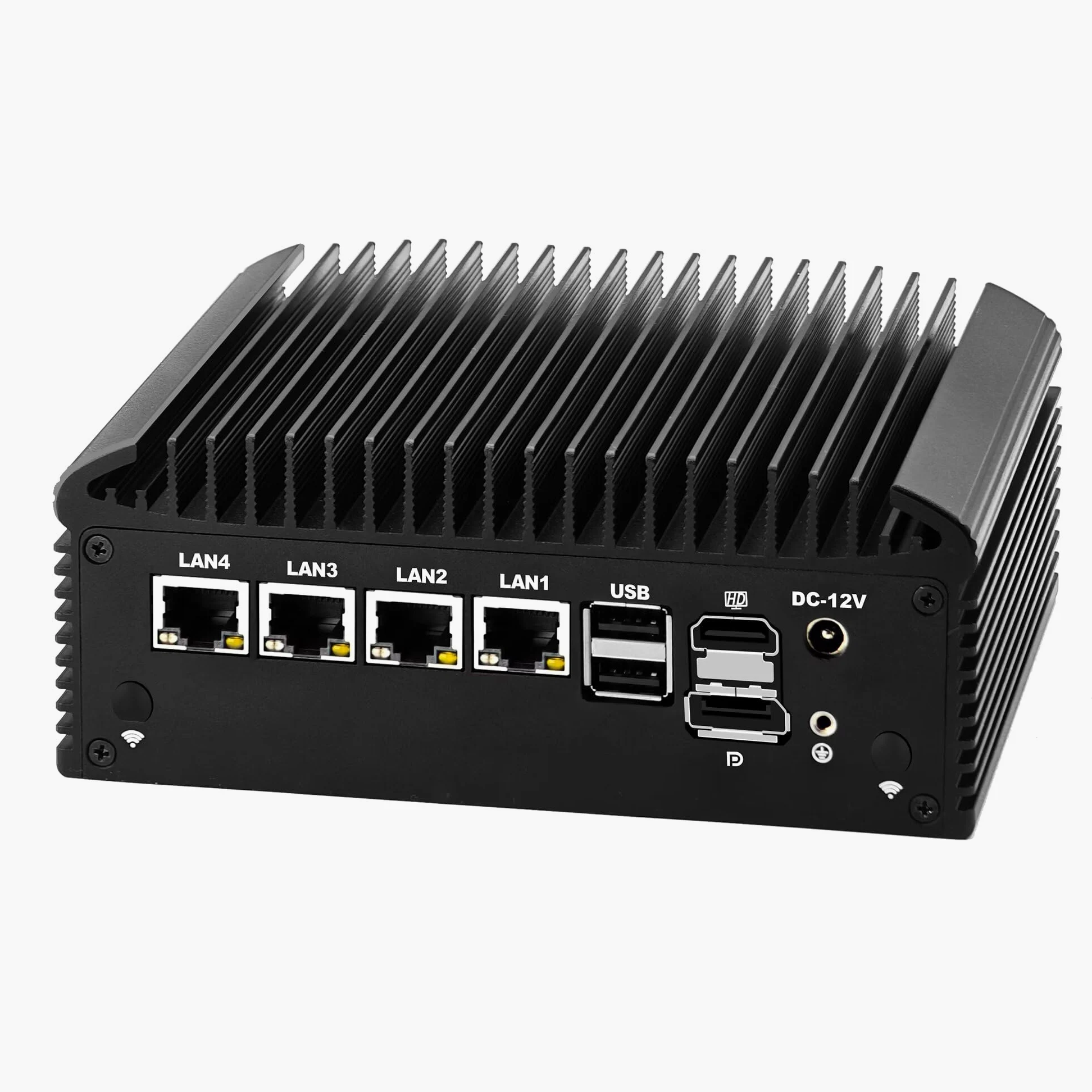 Fanless Mini PC N150 Firewall Appliance Industrial Micro Bureau, 4 x 2.5Gbit LAN + 2 RS232 COM, 8GB RAM 128GB NVME SSD, 6USB, Router/Home Computer Hardware, HD DP Dual Dispaly