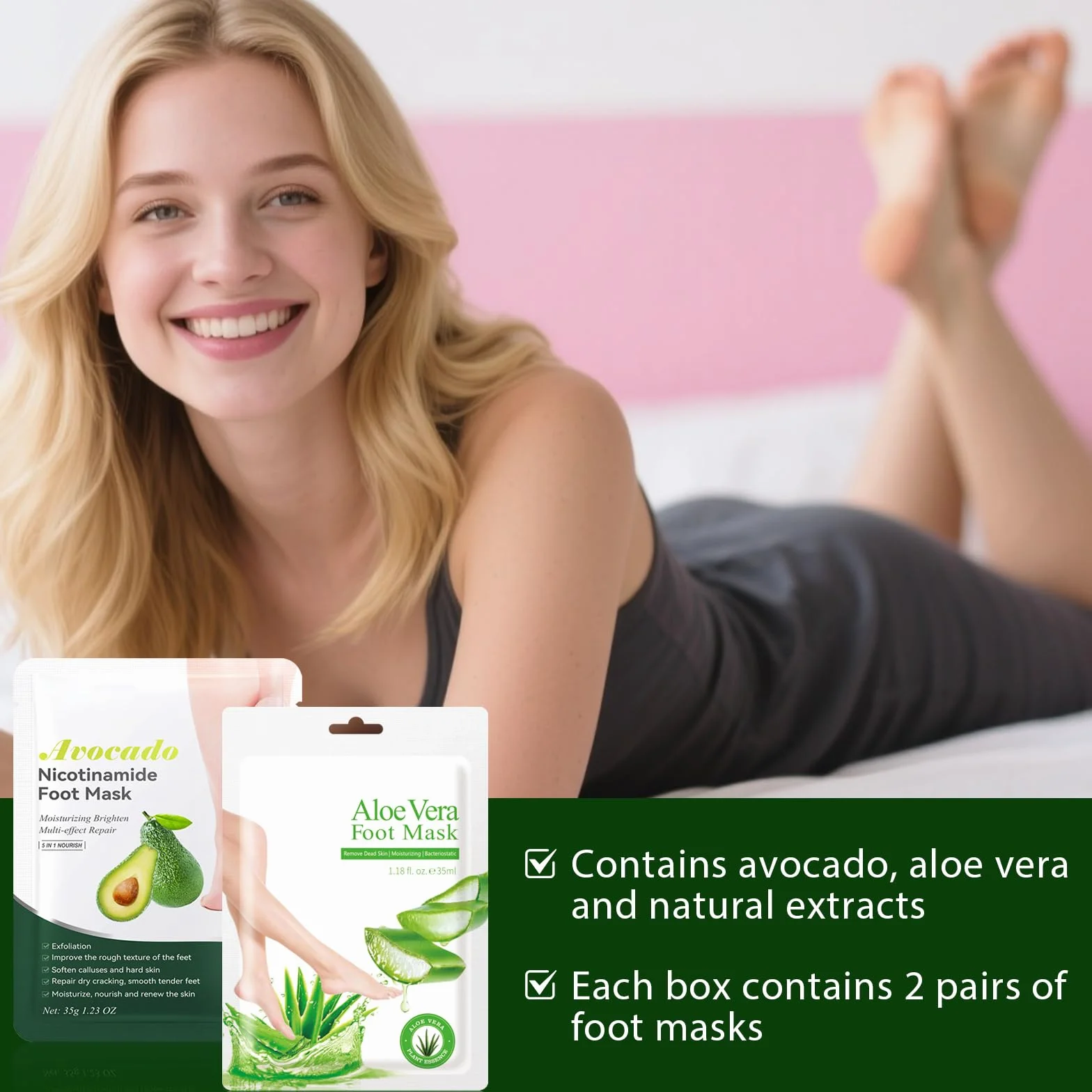 Masque Pied Peeling Exfoliant, Chaussettes Hydratantes Aloe Vera Avocat pour Callosités