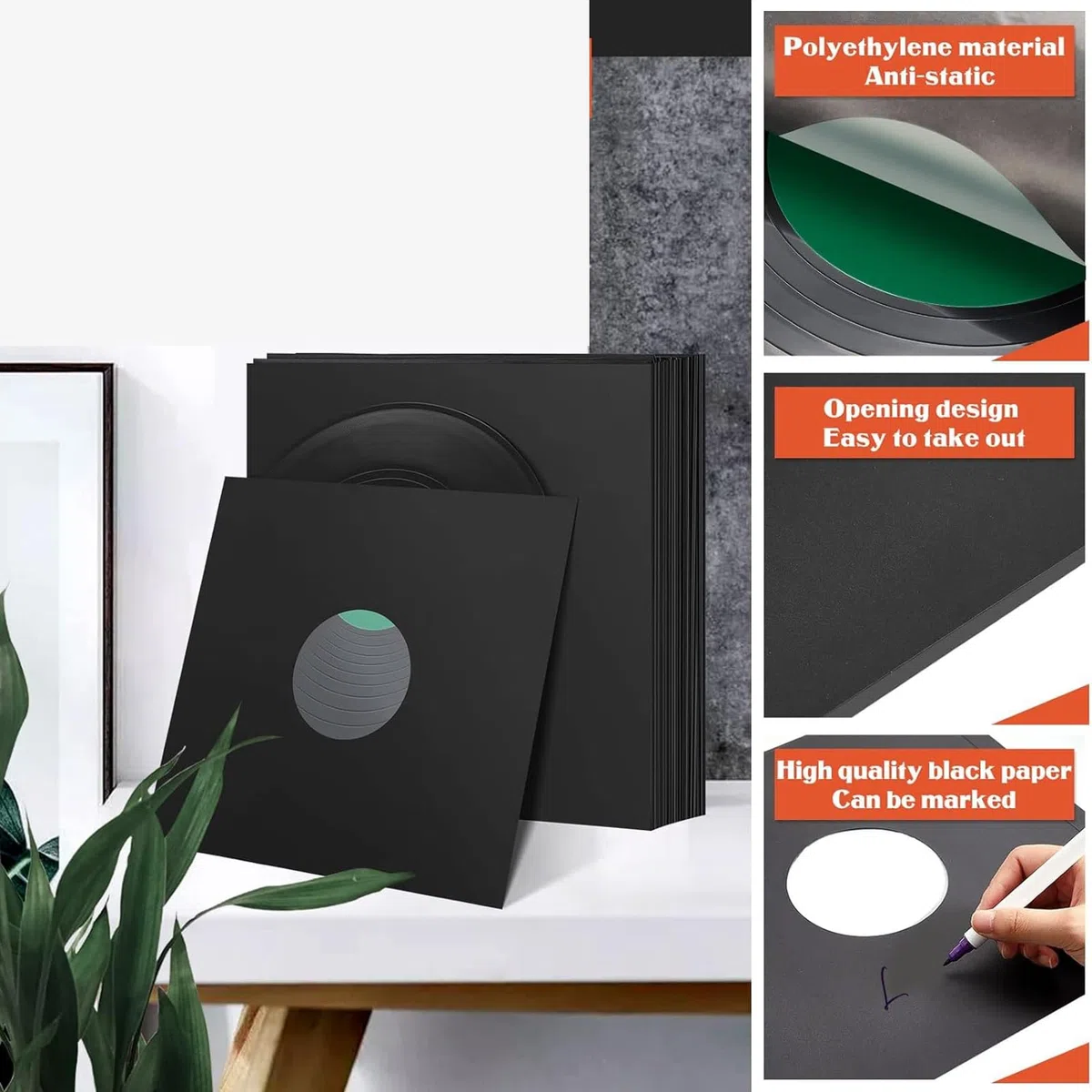 Lot de 20 Pochettes de Disque Vinyle 12 Pouces 350 g/m² en Carton épais for Disque 33 TR/Min, Antistatique