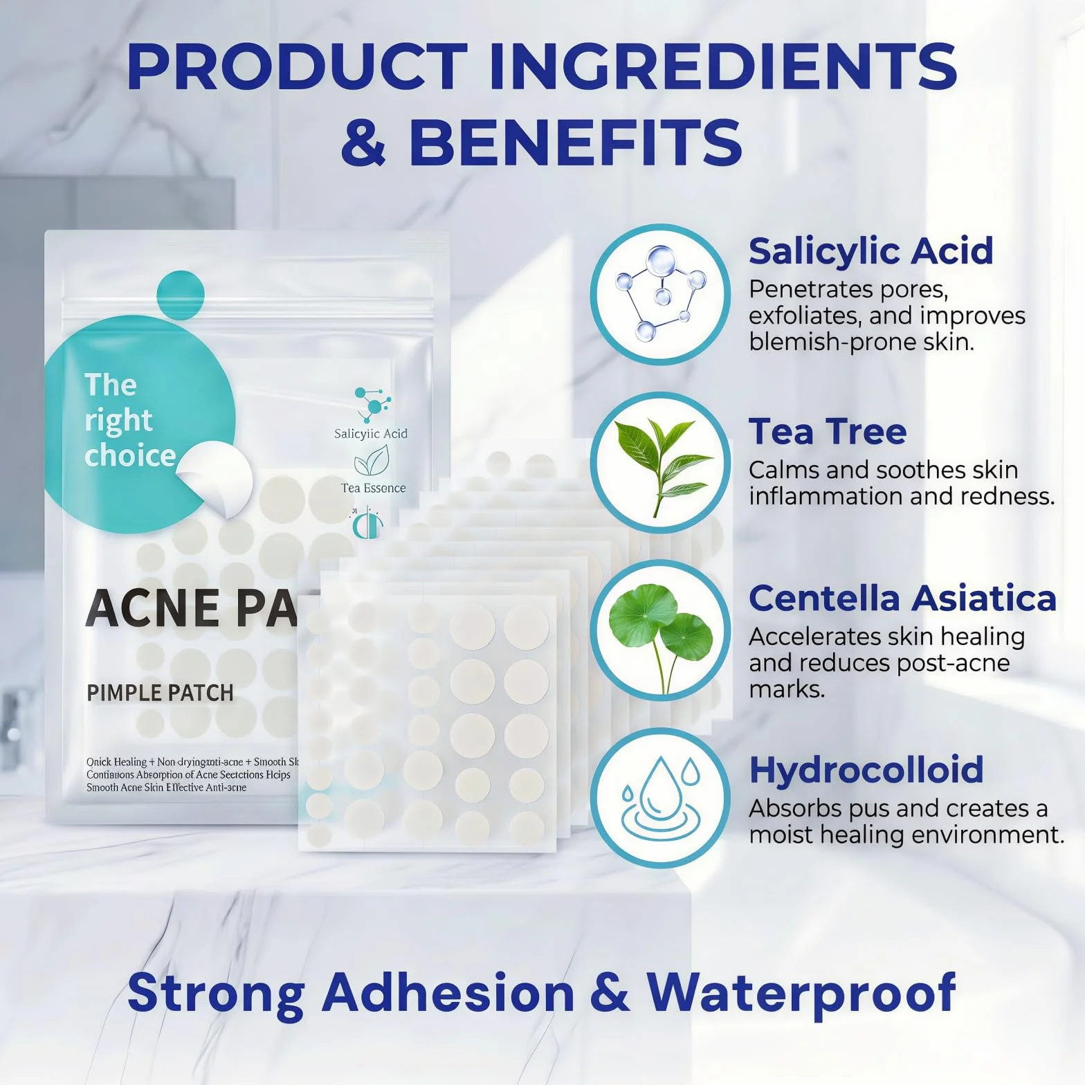 Hydrocolloïde Pimple Patches 300 Pièce, Invisible 2-In-1 Jour et Nuit avec Huile de Tea Tree & Acide Salicylique, Imperméable Transpirable