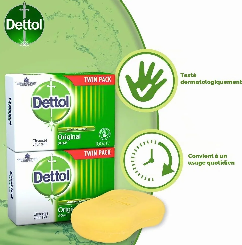 Dettol Savon antibactérien original en barre 2 pièces