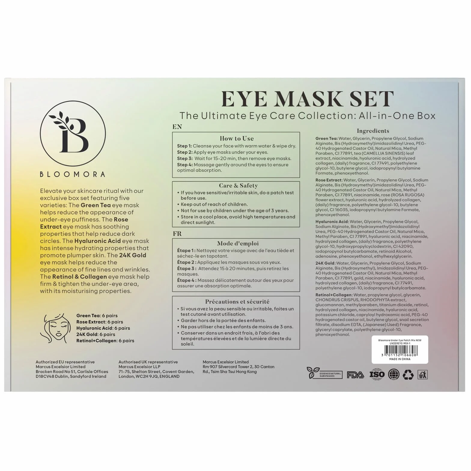 BLOOMORA Patch Yeux Anti Cernes Niacinamide Acide Hyaluronique 30 paires