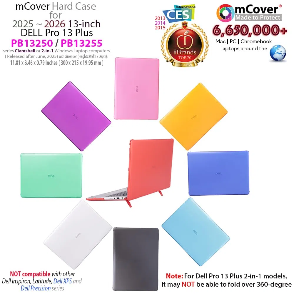 mCover Housse uniquement compatible pour 13,3" Dell Pro 13 Plus PB13250 PB13255 à charnière ou PC Windows 2-en-1 (2025-2026) (ne convient pas pour tout autre modèle Dell) - Transparent