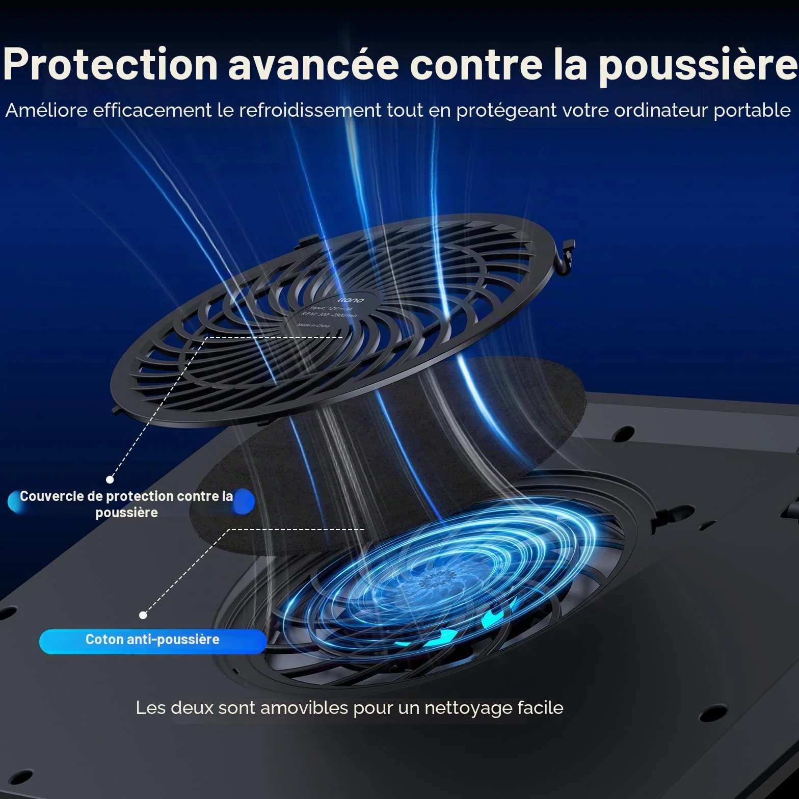 Llano Refroidisseur PC Portable 14 cm Ventilateur Turbo Mousse étanchéité 38-48 cm Hub USB 3 Ports