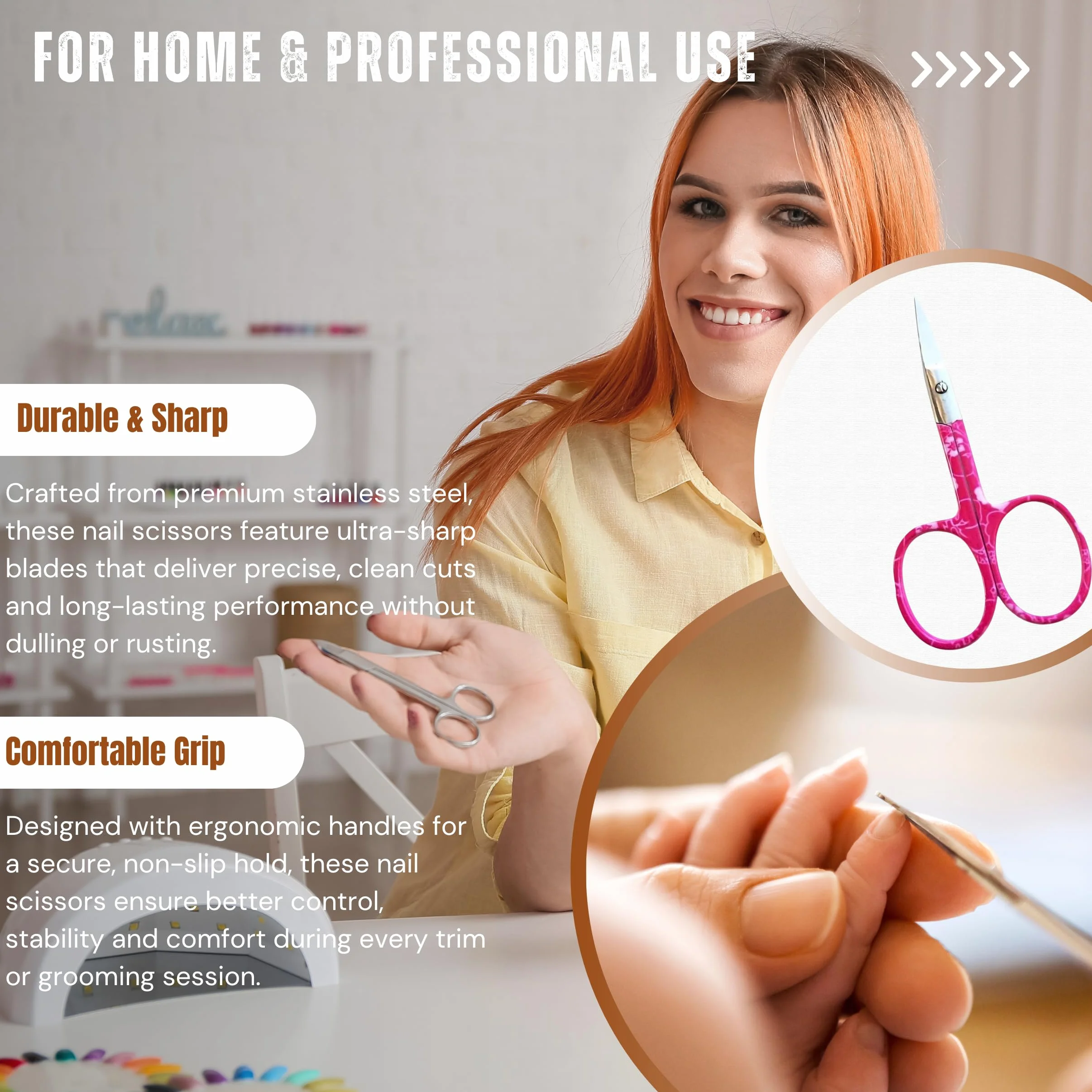 ASM Ciseaux à ongles incurvés 9,5 cm - Coupe-cuticules robustes pour sourcils, barbe et nez (rose)
