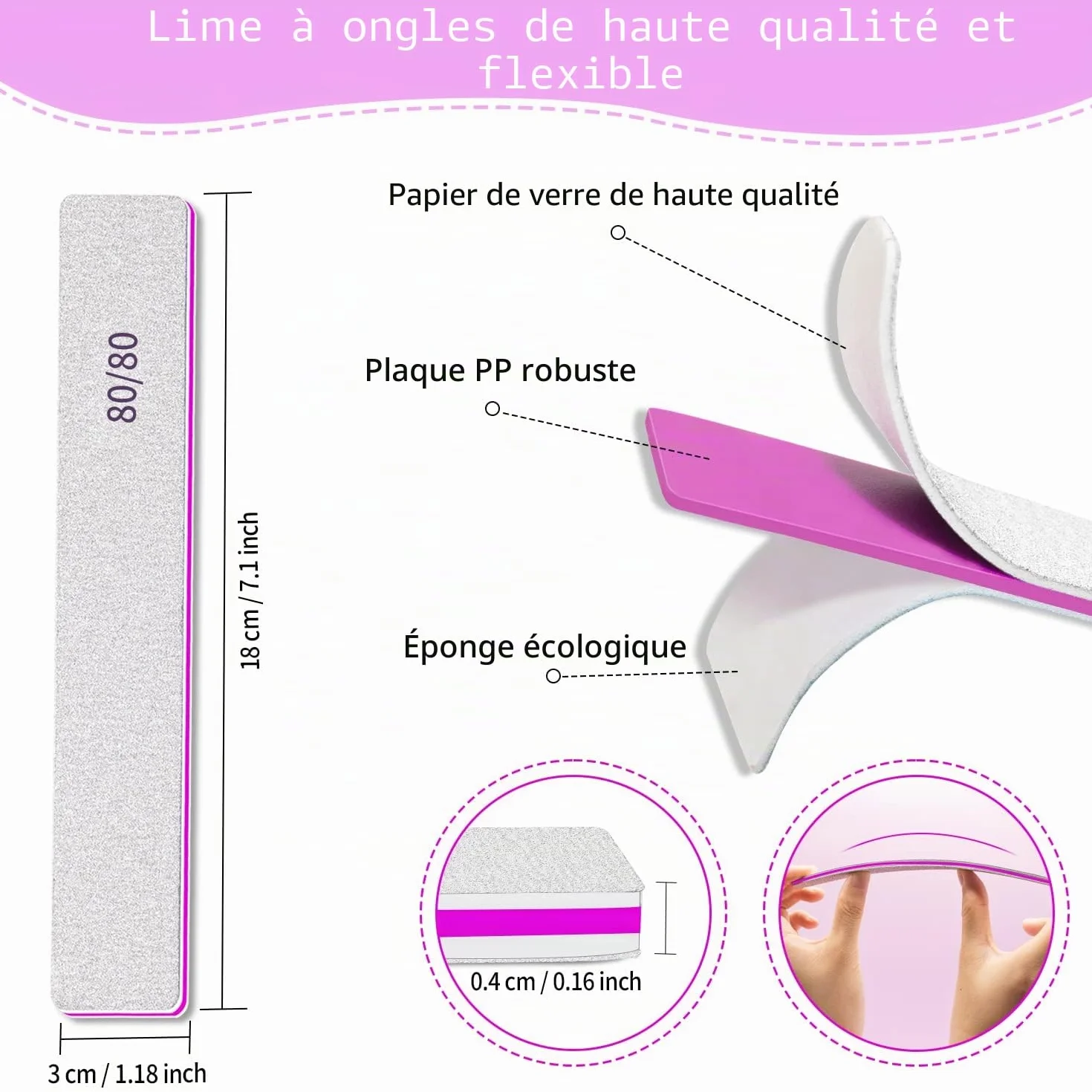 Limes à Ongles Professionnelle 12 Pièces, Lime Double Face 80/80 Pour Manicure Et Pédicure
