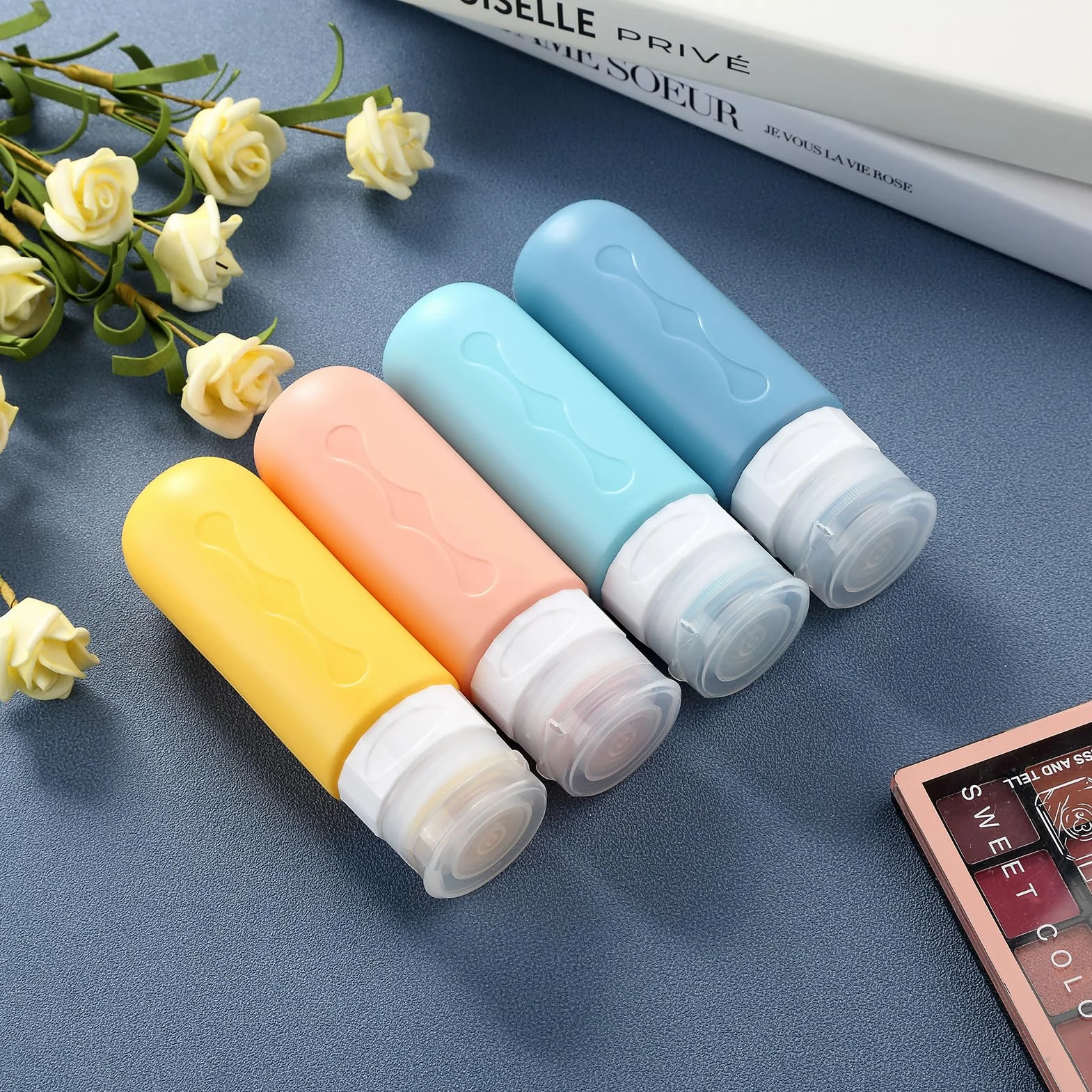 Gemice Flacons de Voyage 4Pcs Étanches Bouteille Silicone 89ml Accessoires Aéroport Shampooing Lotion