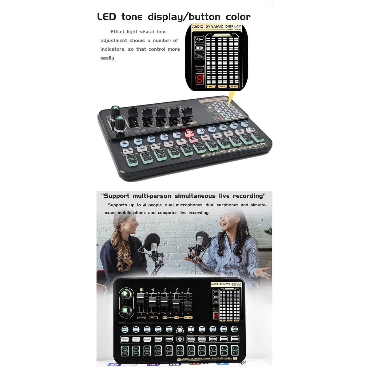 Carte son en direct Enregistrement en studio Carte son Mélangeur de microphone Bluetooth Changeur de voix Streaming en direct Mélangeur de son Podcast Karaoké Accueil