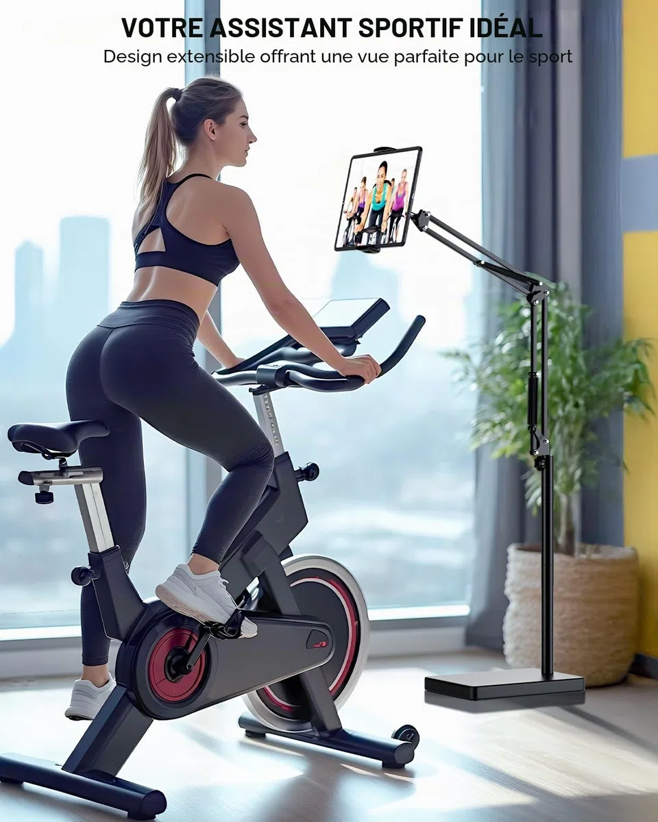 Support Tablette de Sol avec Base 5KG et Pince de Bureau, Support de Bras Pliable à Angle Réglable en Hauteur, Compatible avec iPhone, iPad Pro Air Mini, Galaxy Tab, Kindle(4,5''-13'')