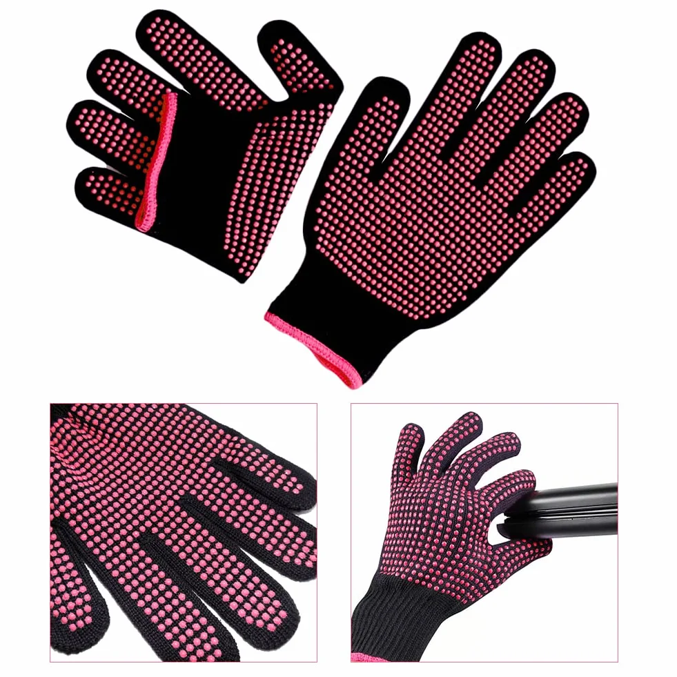 Gants Résistants à la Chaleur pour Coiffure Professionnels Thermiques Rose