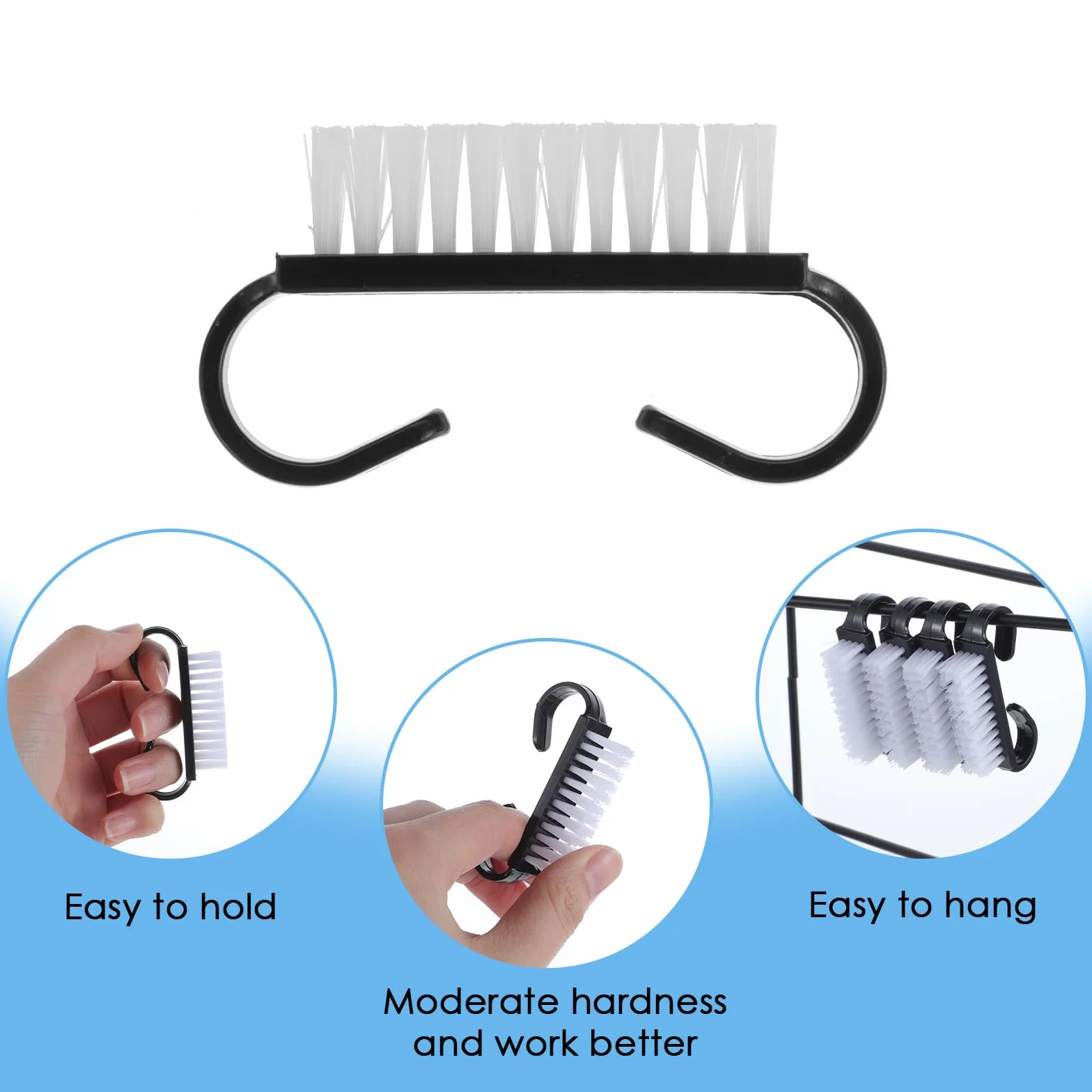 Lot de 20 brosses à ongles avec poignée - Noir - Mini brosse à ongles manucure