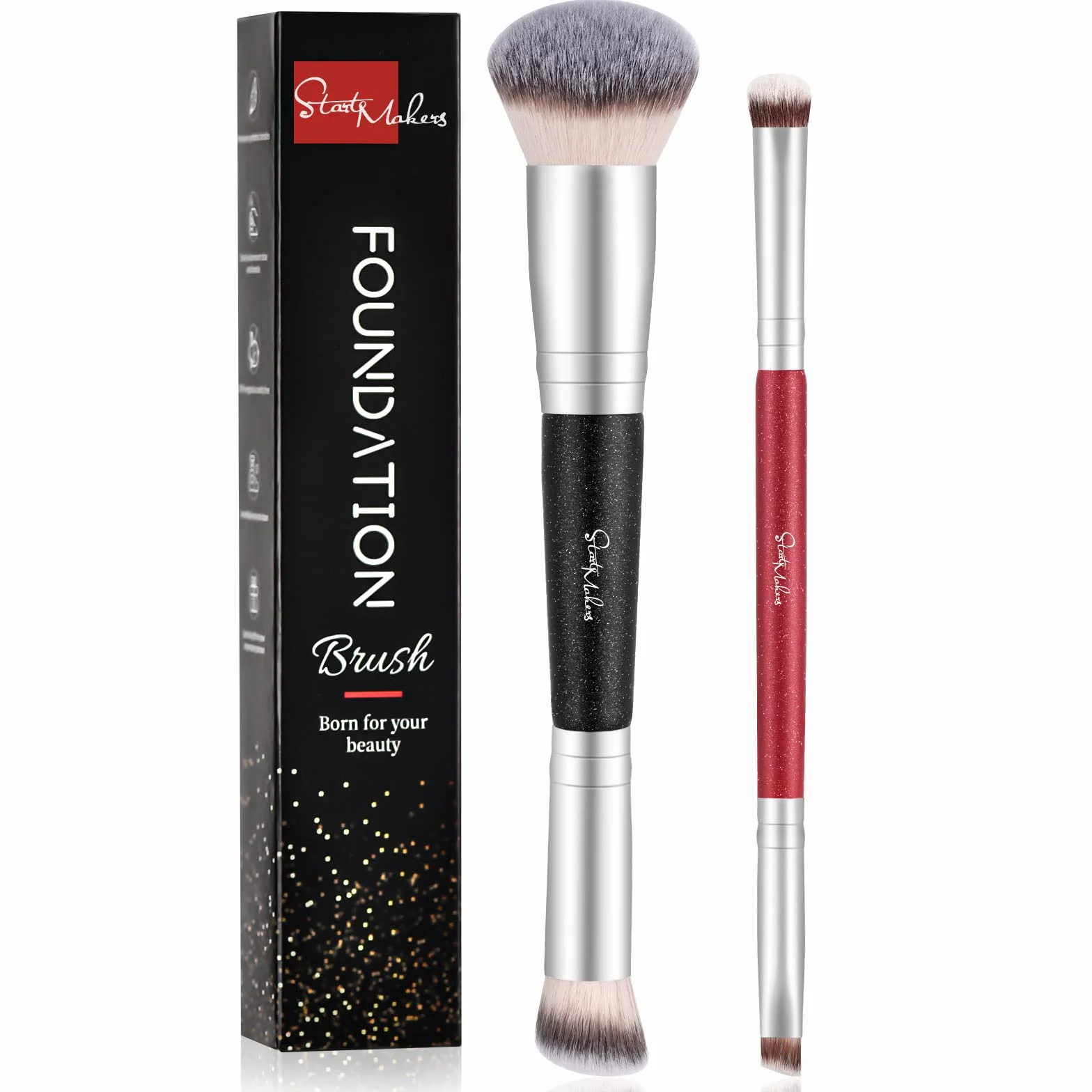 START MAKERS Pinceau Fond de Teint Maquillage Professionnel 2 Pièces Poils Souples Denses