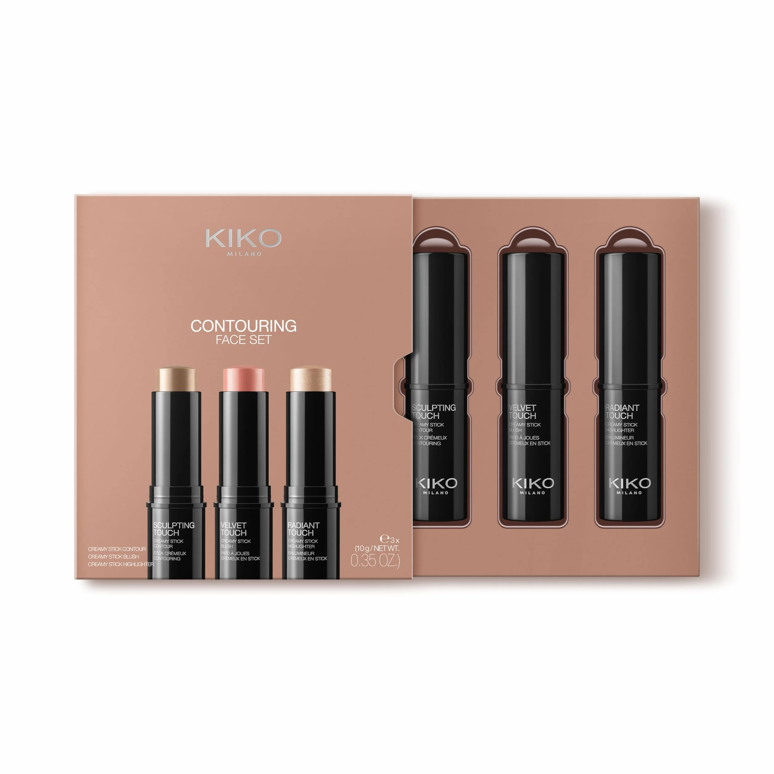 KIKO Milano Contouring Face Set 01 - Kit de Maquillage Visage avec 3 Sticks : Blush, Enlumineur et Contour