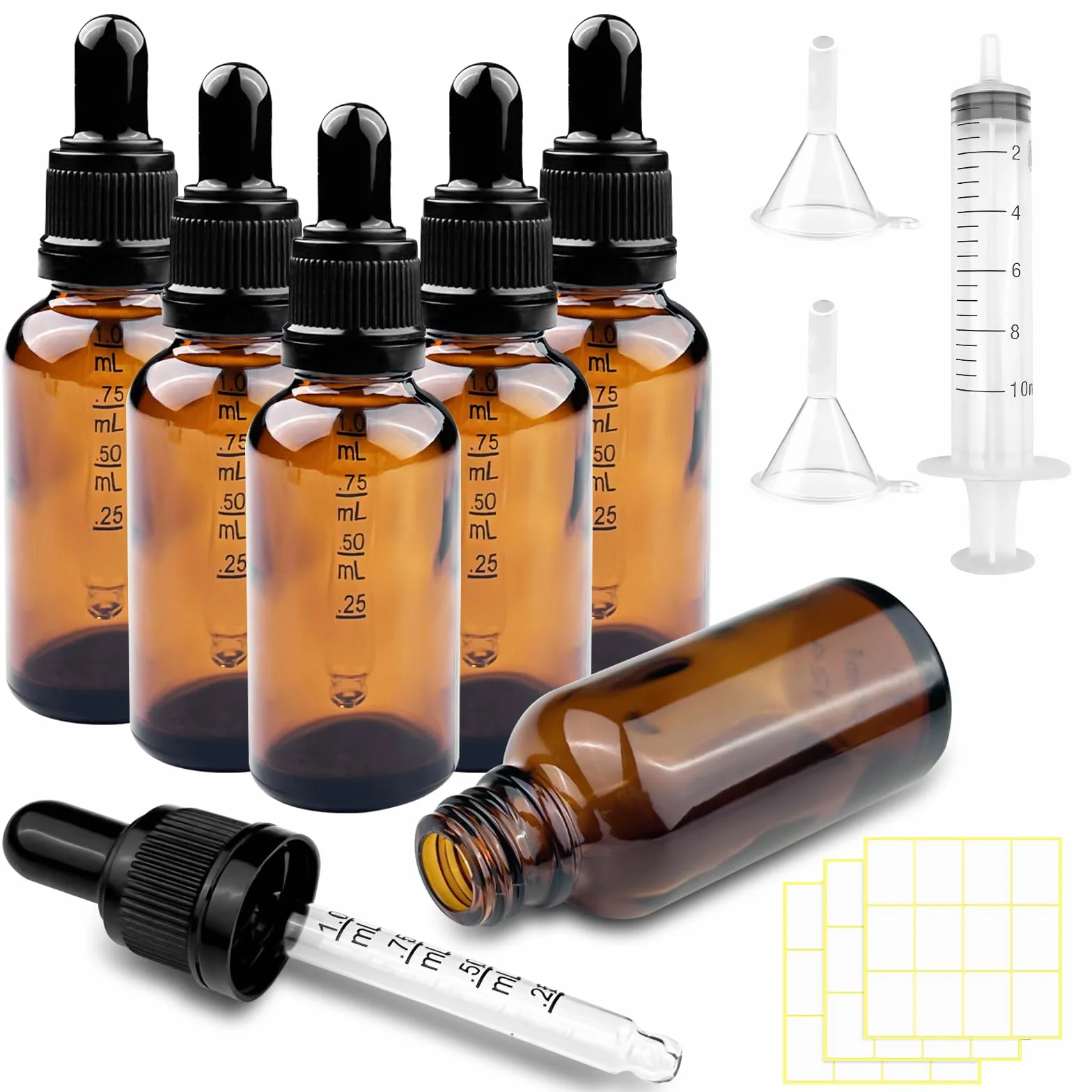 Brevanza 6 flacons pipettes 30ml verre ambré rechargeables Huile Essentielle Aromathérapie Massage Cosmétique Voyage