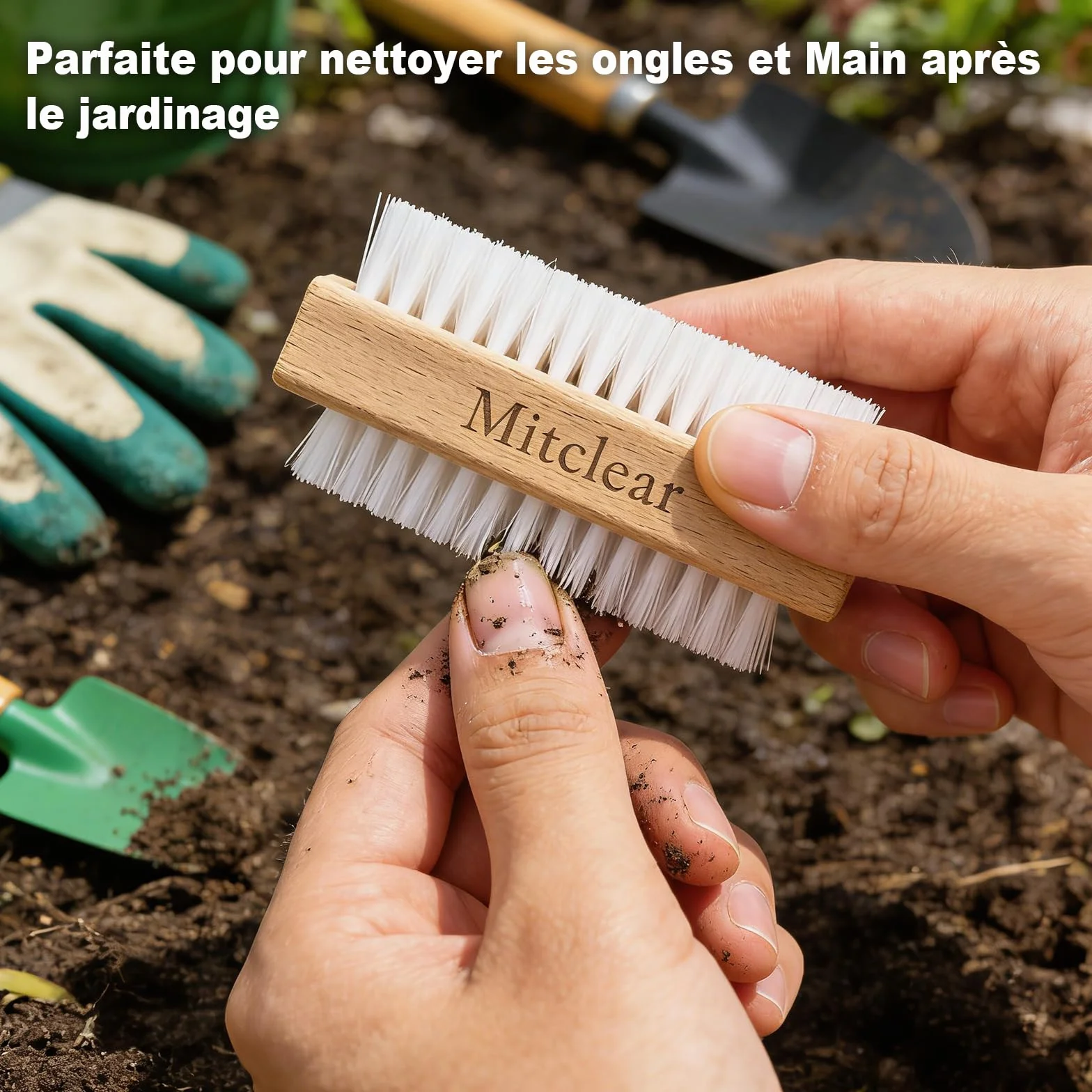 Brosse à Ongles et Main en Bois Lot de 3, Brosses de Nettoyage à Poils Plastiques Rigides Double Face