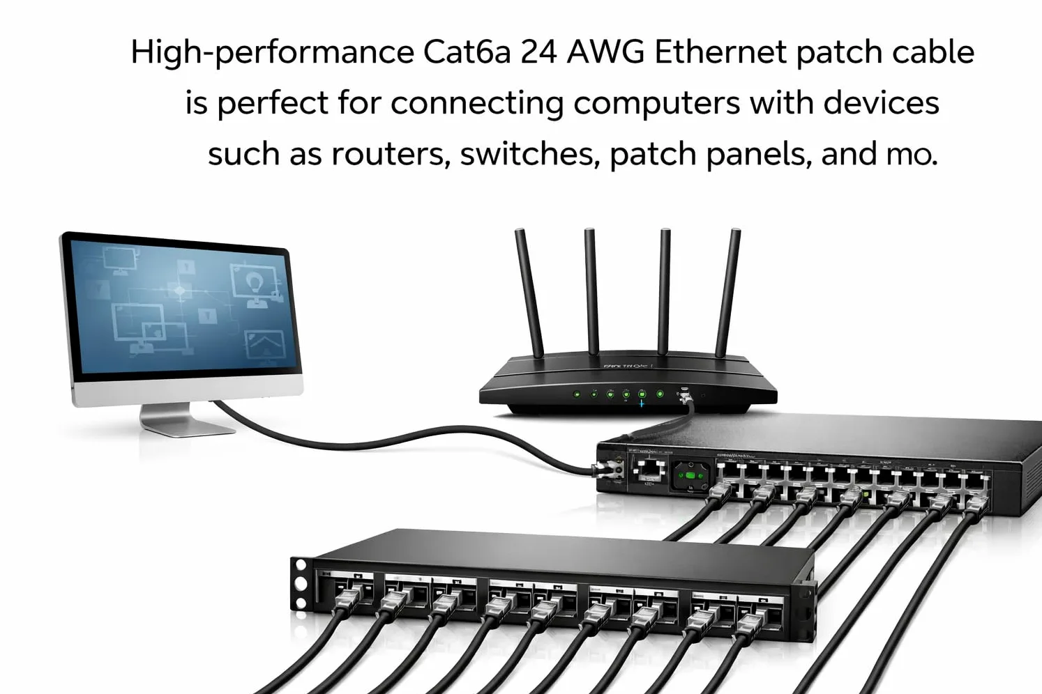BRENDAZ Lot de 10 câbles Ethernet Cat6A, 10 Gbit/s, 7,6 m, câble de raccordement Ethernet Cat 6A, blindé sans accroc, UTP, 24 AWG, pour réseau, ordinateurs, routeurs et commutateurs (7,6 m)