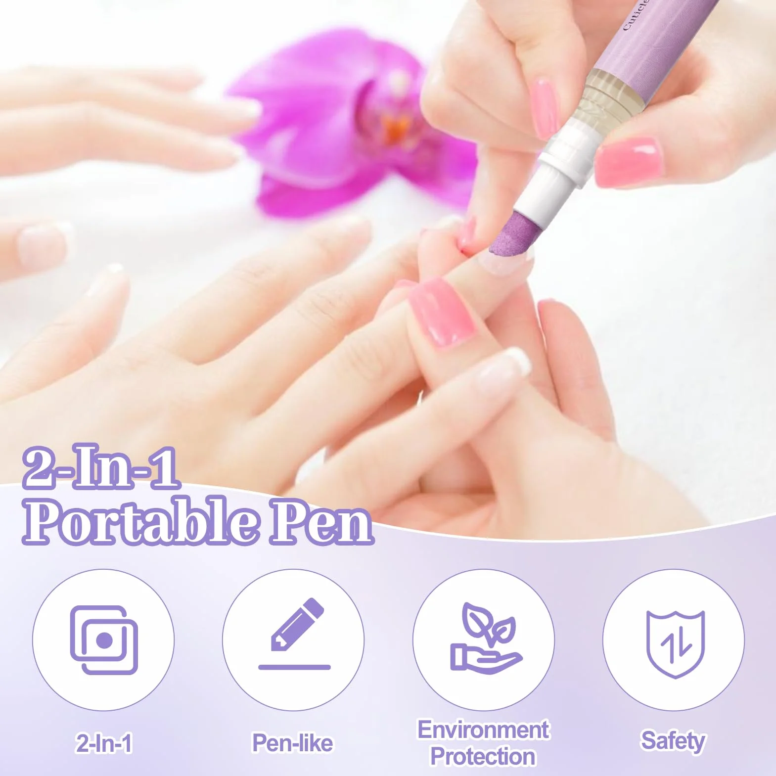 Stylo à huile pour cuticules 2 en 1, soin des ongles, pointe en céramique, repousse cuticules