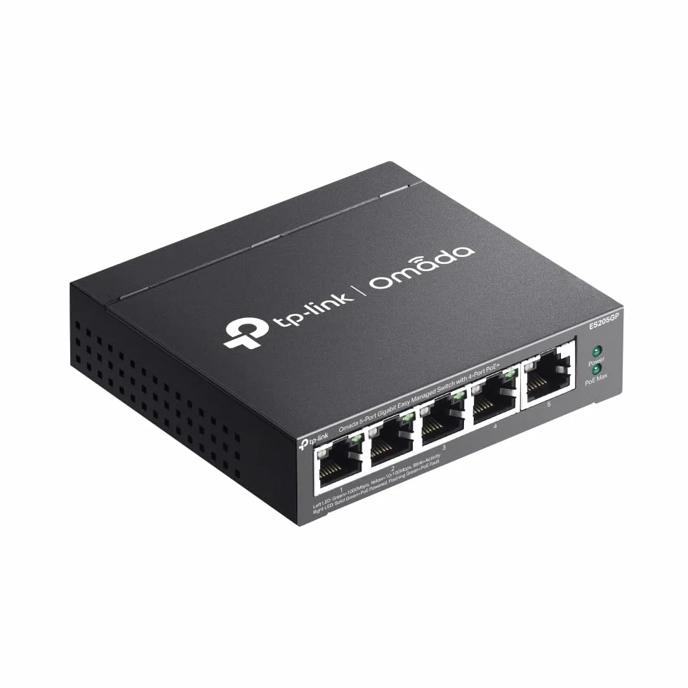 TP-Link Omada Switch PoE 5 Ports Gigabit Manageable, 4 Ports PoE+, 65W, Switch RJ45 Boitier métal, Silencieux, Gestion centralisée du Cloud, idéal PME, ES205GP