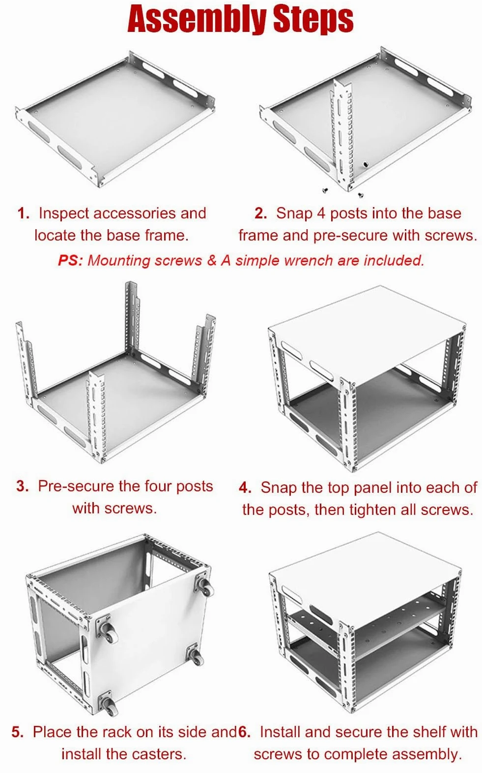 Racks pour Ordinateur et Serveur Structure Ouverte Mobile, avec 4 Roulettes