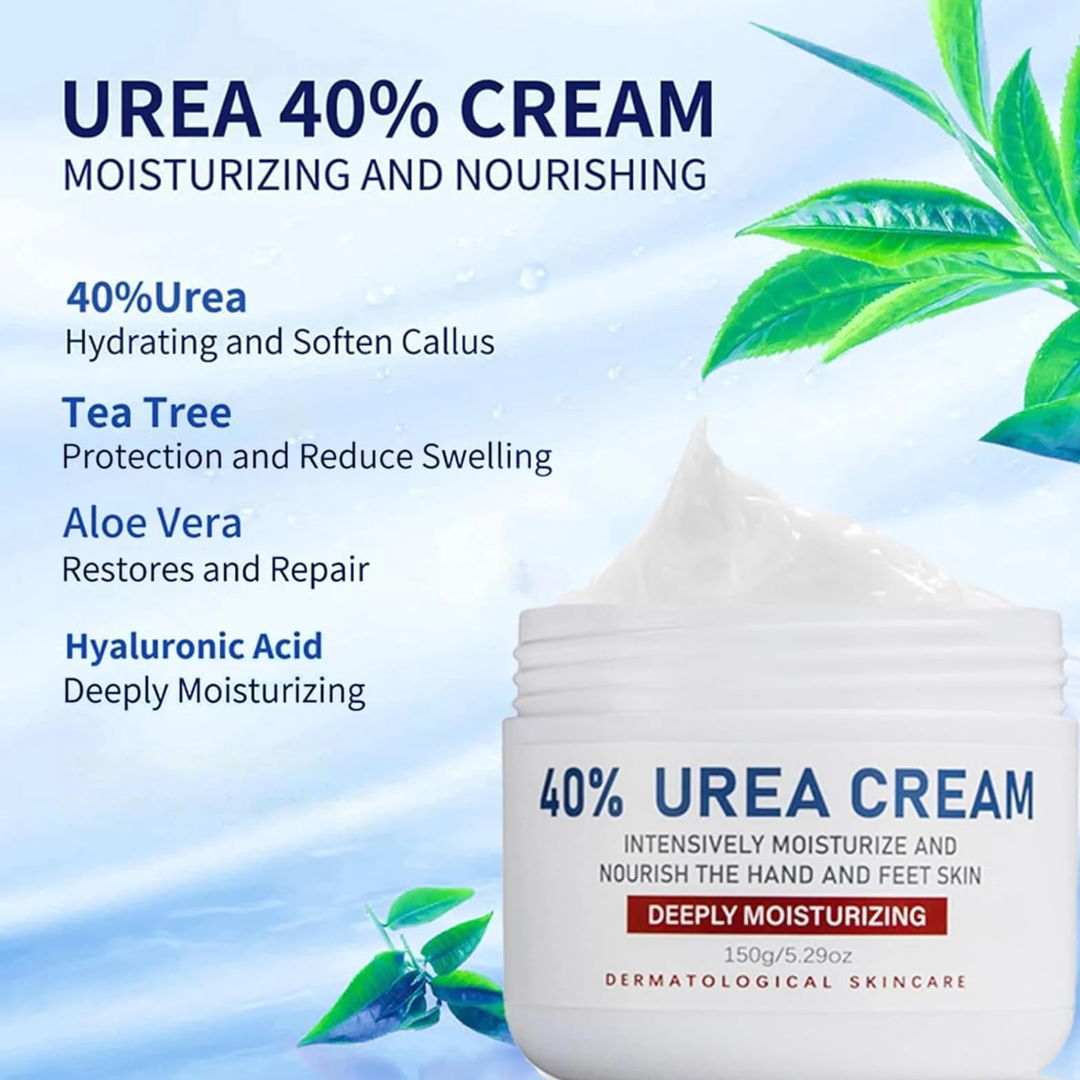 Crème à l'Urée 40% pour les Pieds, Réparatrice Hydratante Peau Sèche Craquelée, 150g