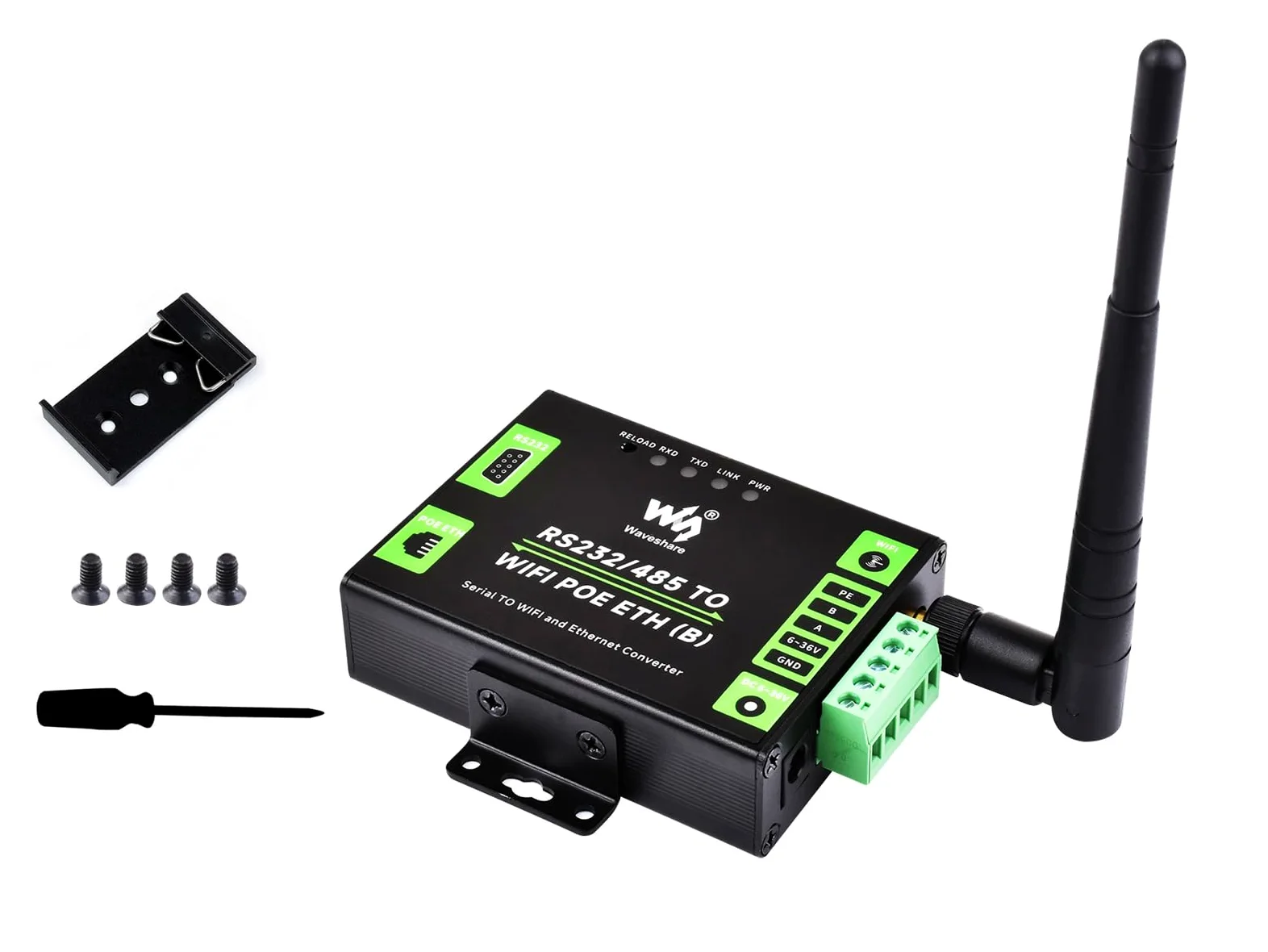 Serveur Série RS232/485 vers WiFi POE Ethernet Convertisseur, Modbus/MQTT Gateway, Support Série vers WiFi, Série vers Ethernet, Ethernet vers WiFi, etc. Alimentation DC 6~36V/PoE