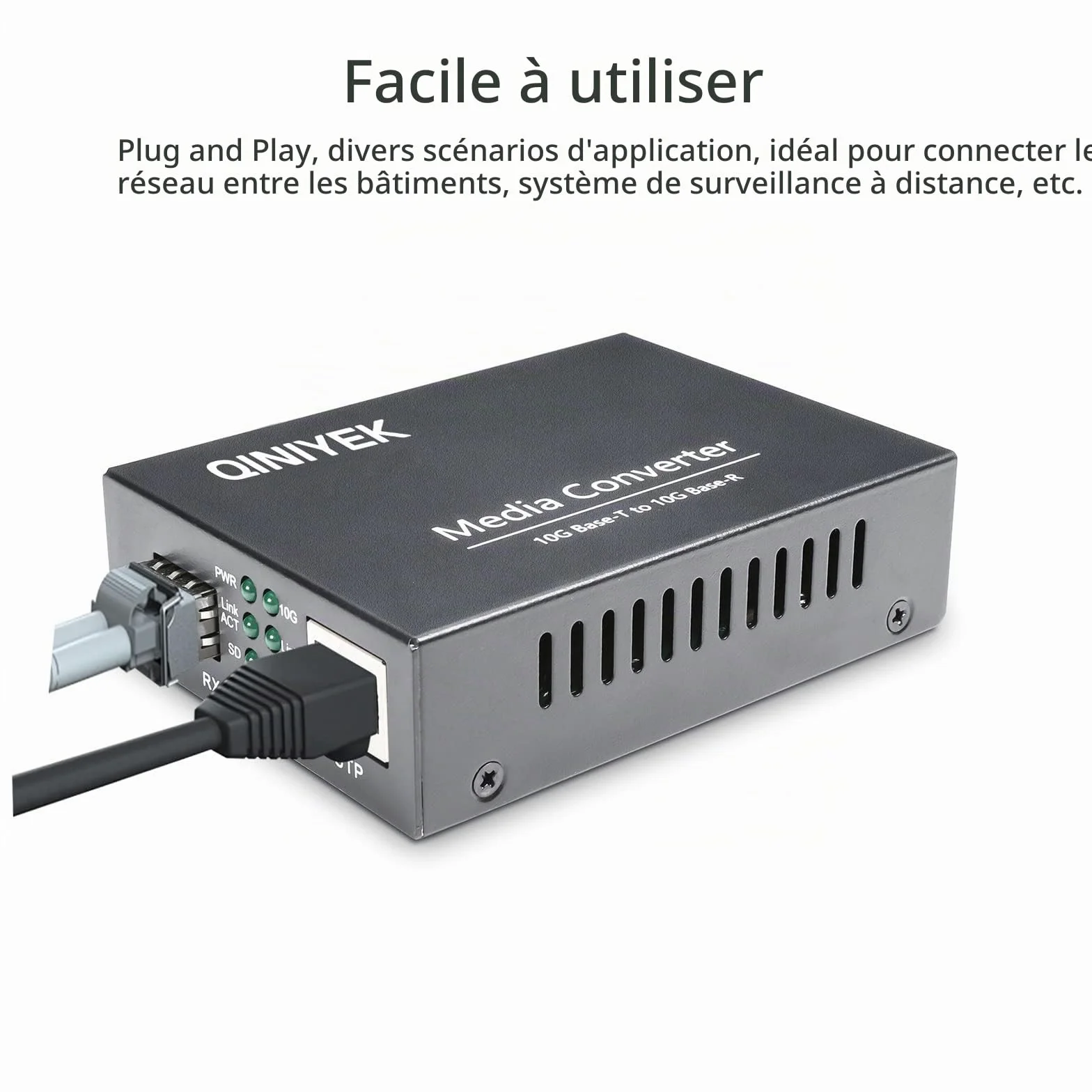 10Gb Ethernet Fiber Media Converter, 10G Fiber Ethernet Converter with 1 x RJ45 10GbE Port to 1 x 10GbE SFP+ Port