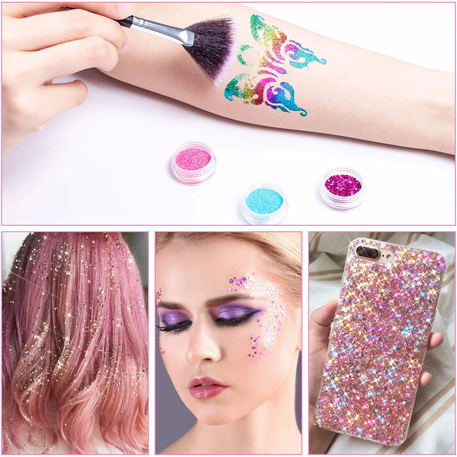 MELLIEX 24 Pièces Paillettes Ongles Set, Poudre Pailletée Holographique Maquillage Festival Visage Corps Nail Art