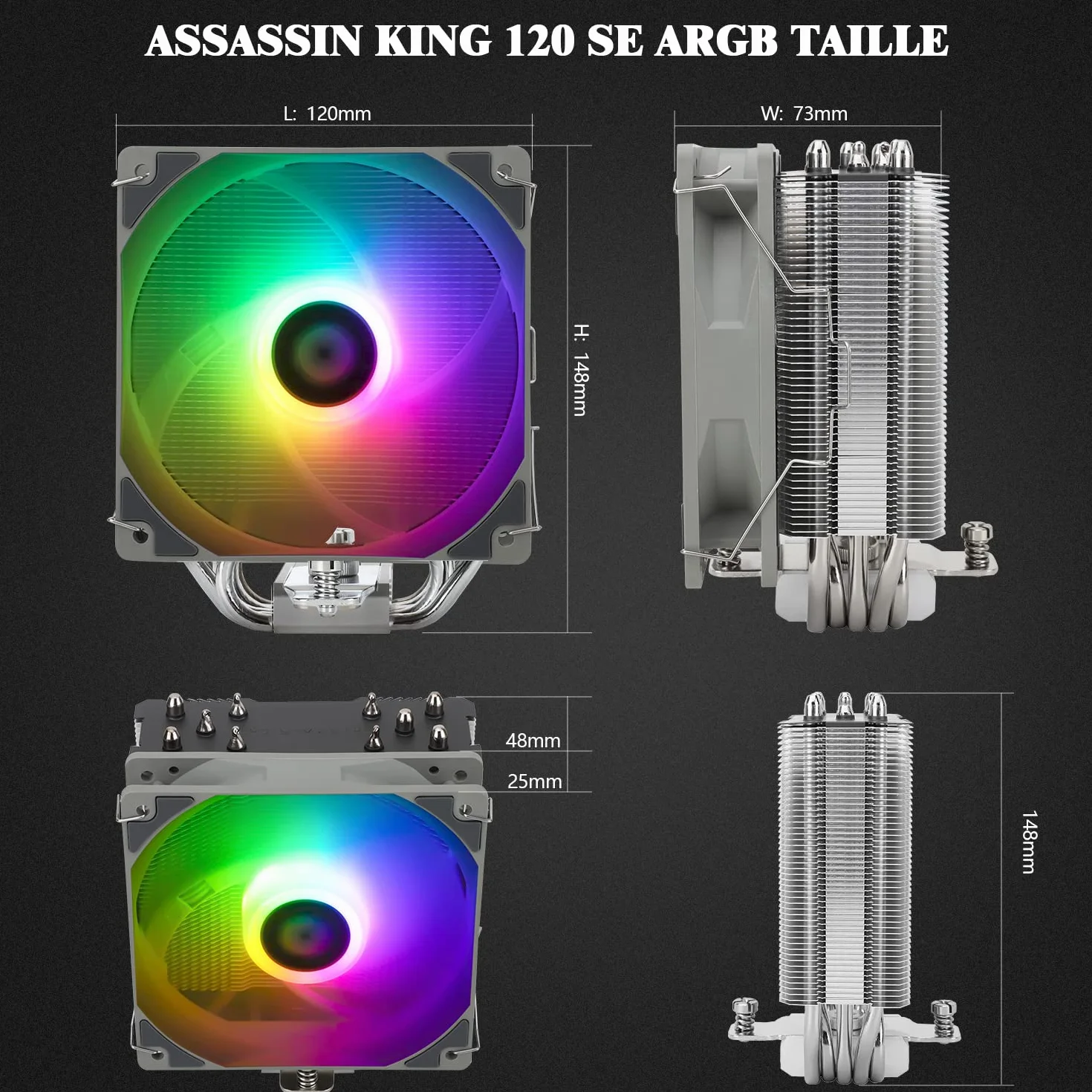 Thermalright Assassin King 120 SE ARGB CPU-Luftkühler, 5 Heatpipes, PWM Leiser Lüfter mit S-FDB-Lager, für AMD AM4 AM5/Intel 115X/1200/1700/1851
