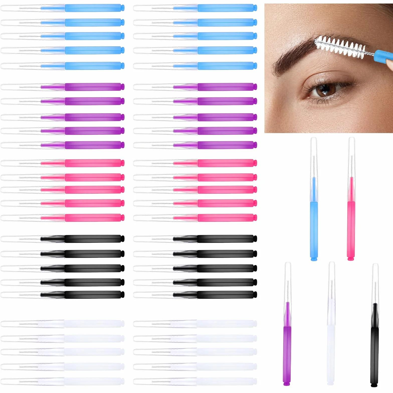 Lot de 50 micro-brosses à sourcils et cils - Peigne multifonction pour plastification et levage