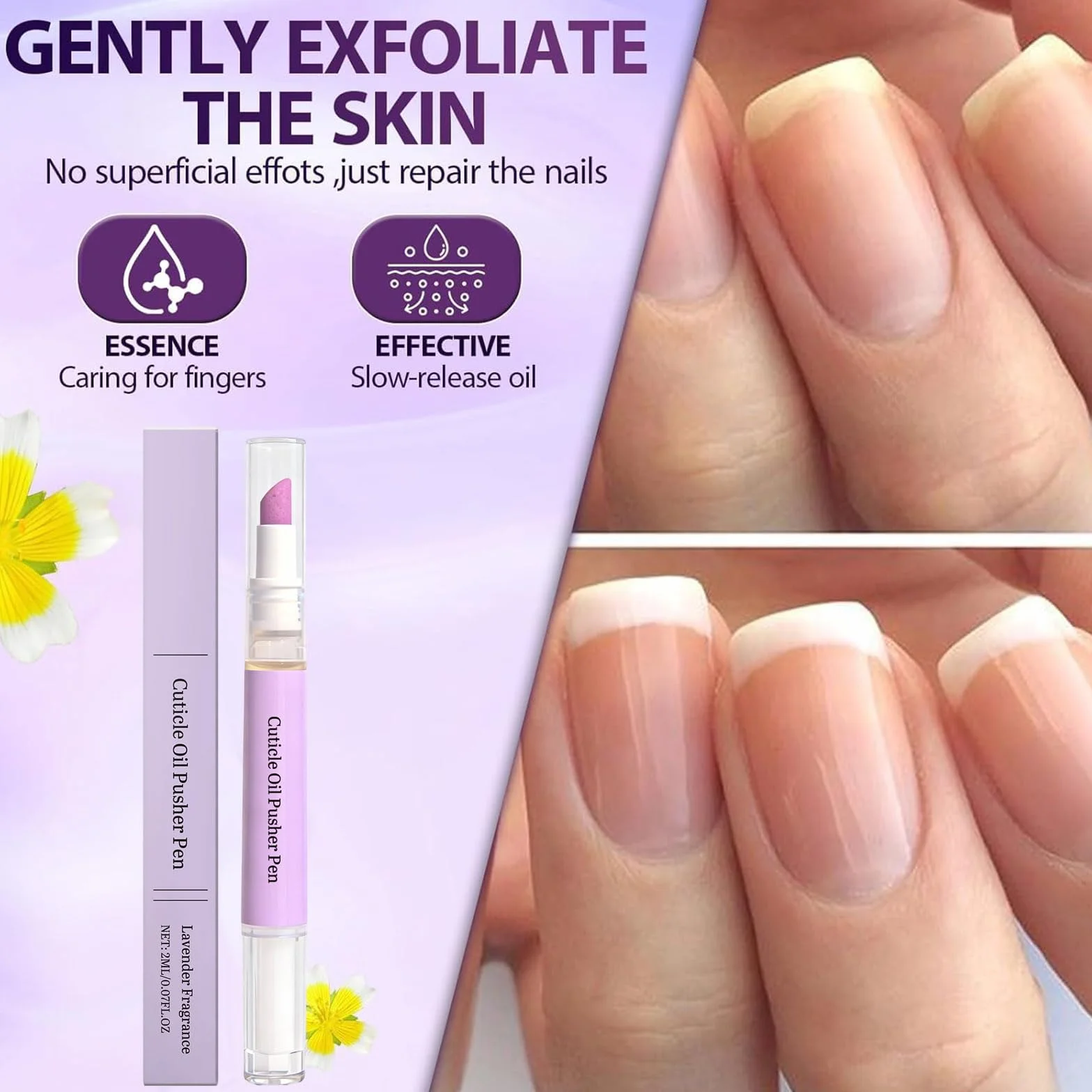 Sassytip Stylo Repousse-Cuticules à L'huile 2 ml Dissolvant Cuticules Huile Ongles Rose Lavande Soin Manucure