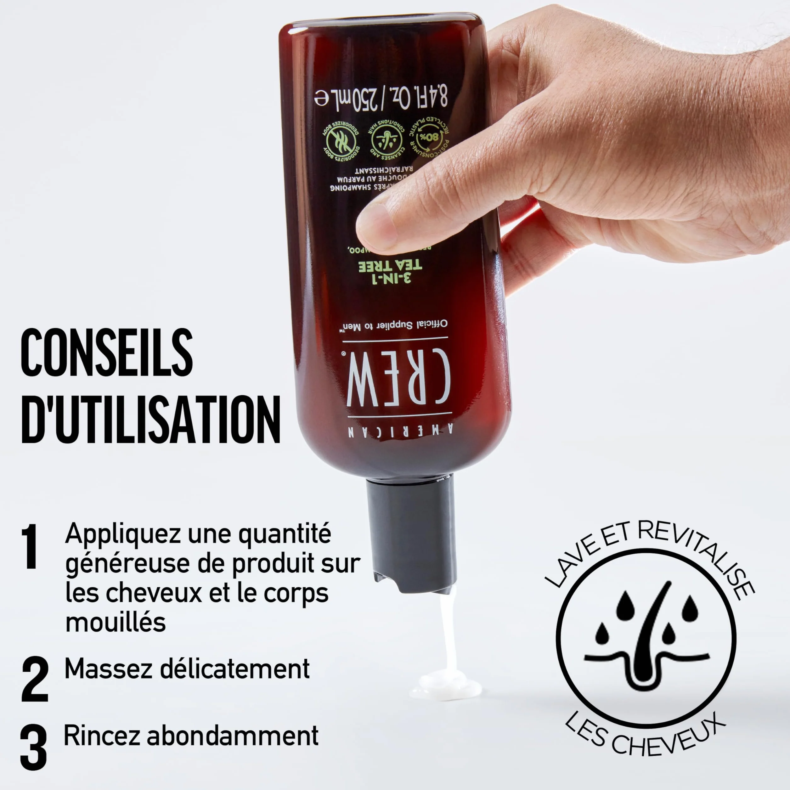 American Crew Shampoing 3 En 1 100ml Shampooing Après Shampoing Gel Douche Cheveux Corps