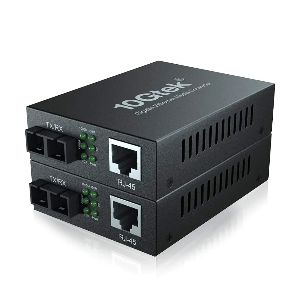 Lot de 2 convertisseurs de média Gigabit - Convertisseur double multimode SC fibre vers Ethernet RJ45 pour 10/100/1000Base-Tx vers 1000Base-SX, 850 nm, MMF, jusqu'à 550 m