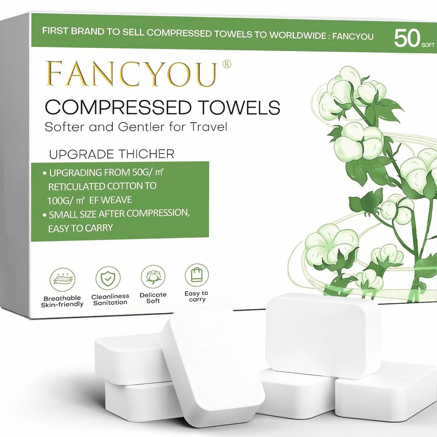 Serviette nettoyante compressée 30x23cm 50 pièces lingettes faciales jetables
