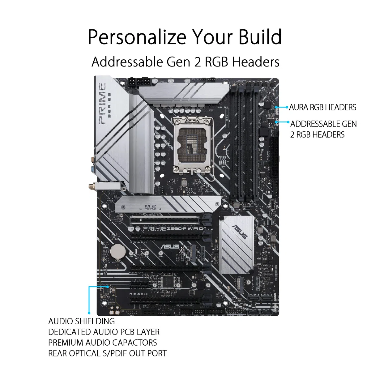ASUS Prime Z690-P Carte mère WiFi D4 LGA1700 Intel 12e génération, ATX (PCIe 5.0, DDR4, 14+1, 3X M.2, WiFi 6, BT v5.2, 2.5 Gb, panneau frontal USB 3.2 Gen 1 USB Type-Thunderbolt 4, Arua Sync)
