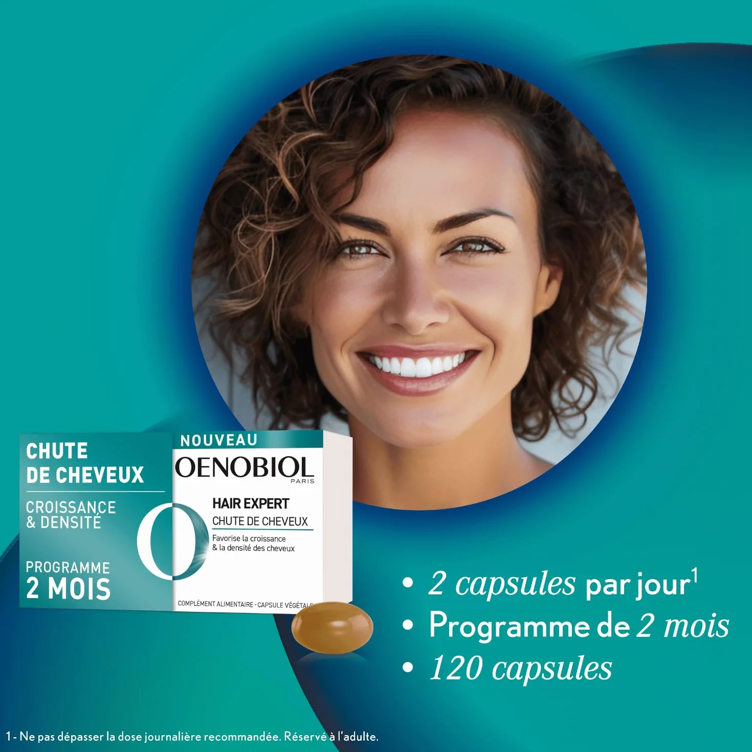 OENOBIOL HAIR EXPERT Chute de Cheveux Complément Alimentaire 2x60 Capsules Programme 2 Mois
