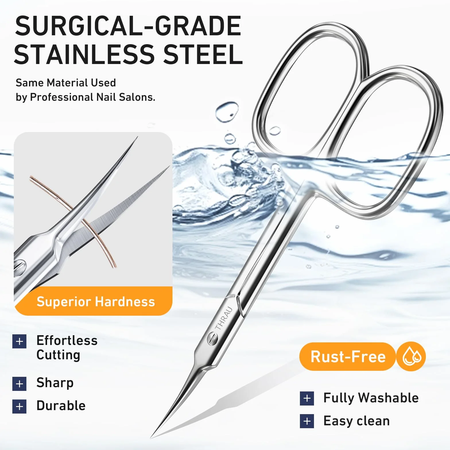 THRAU Ciseaux à Cuticules Extra Fins Lame Courbée pour Manucure et Pédicure