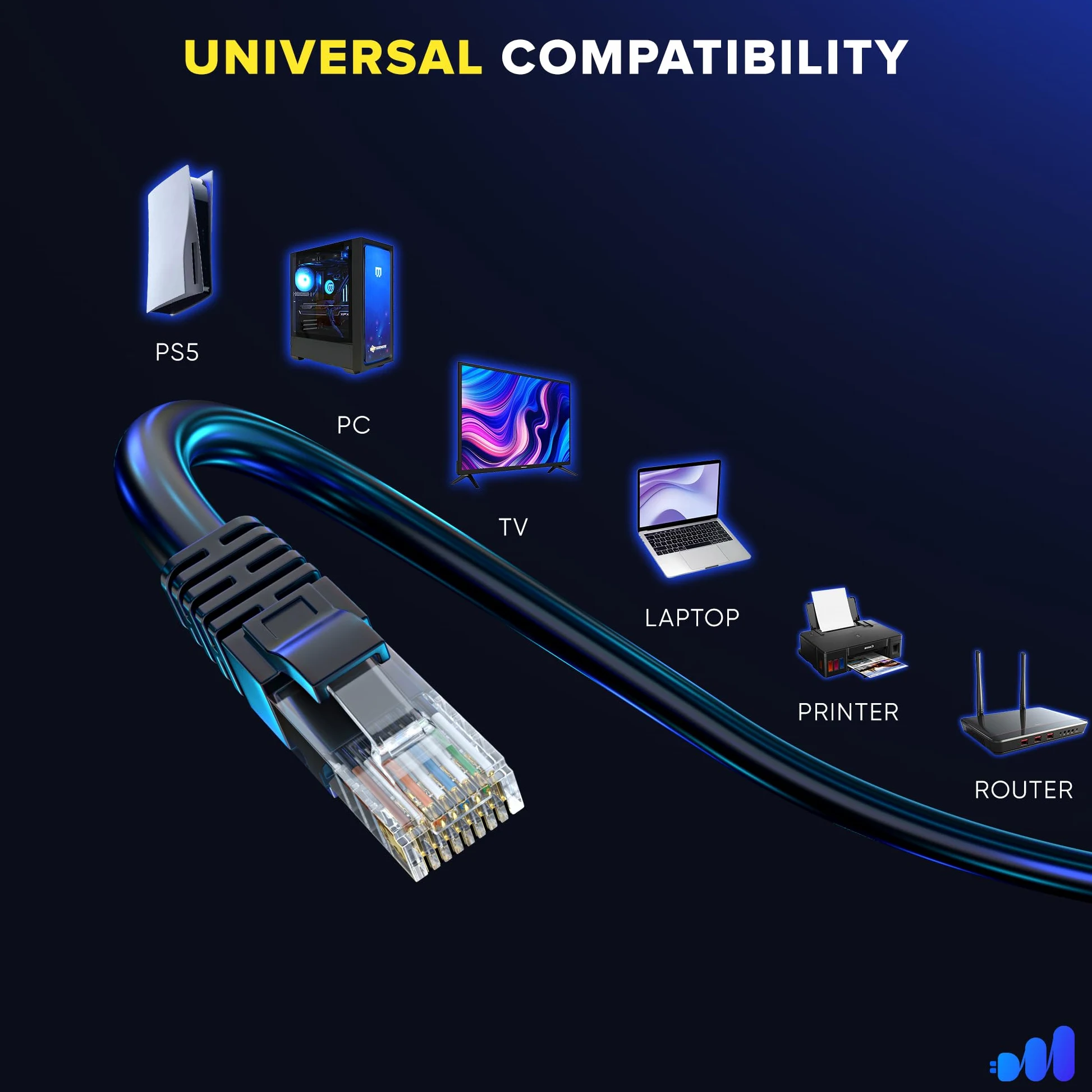 Maximm Lot de 10 câbles Ethernet Cat6 de 1,5 m, cordon UTP 10 Gbit/s 550 MHz noir