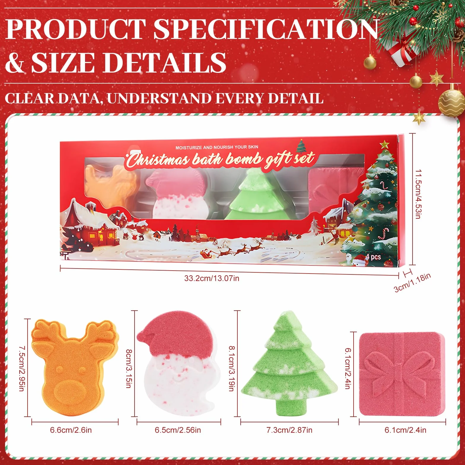 Bombe de Bain Noel Coffret Femme Cadeaux Enfants - Boules de sels de bain 105 x 4 parfums
