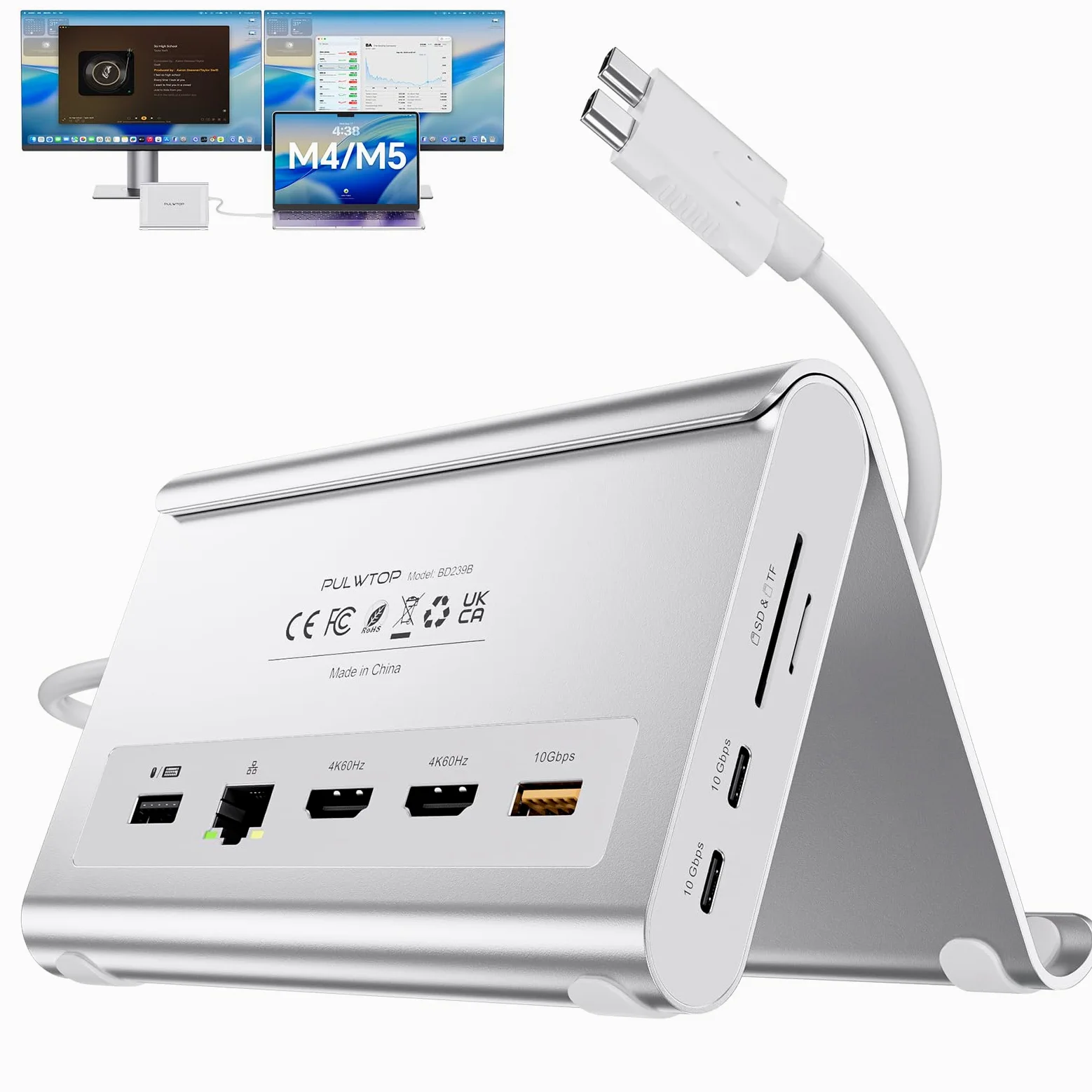 PULWTOP Laptop Docking Station Dual Monitor 4K@60Hz, PD 100W, Ethernet