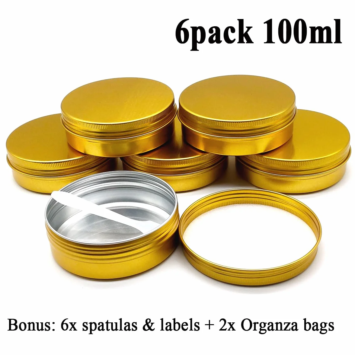 Bocaux en aluminium 100 ml doré avec couvercle à vis lot de 6 pour DIY baume à lèvres crème de visage