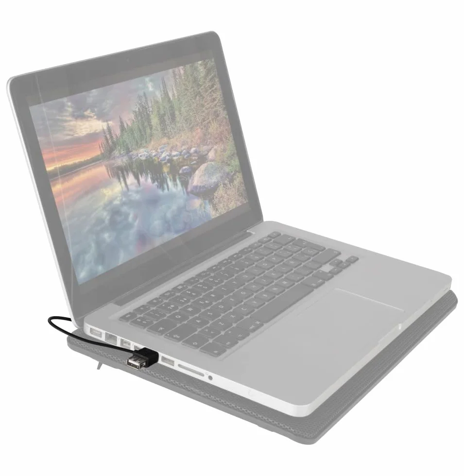 Support de Refroidissement pour Ordinateurs Portables jusqu'à 15,6" Hauteur Réglable, Ventilateurs Silencieux, Port USB, Lumière LED, Treillis Métallique