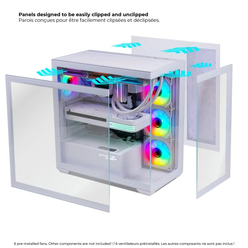 Spirit Of Gamer - Spark Artic, Boitier PC Gamer Aquarium RGB, Compatible ATX/mATX/mITX, 6 Ventilateurs 120 mm ARGB Inclus, Moyen Tour Gaming Vide avec Face Lateral et Avant en Verre Trempé 4MM