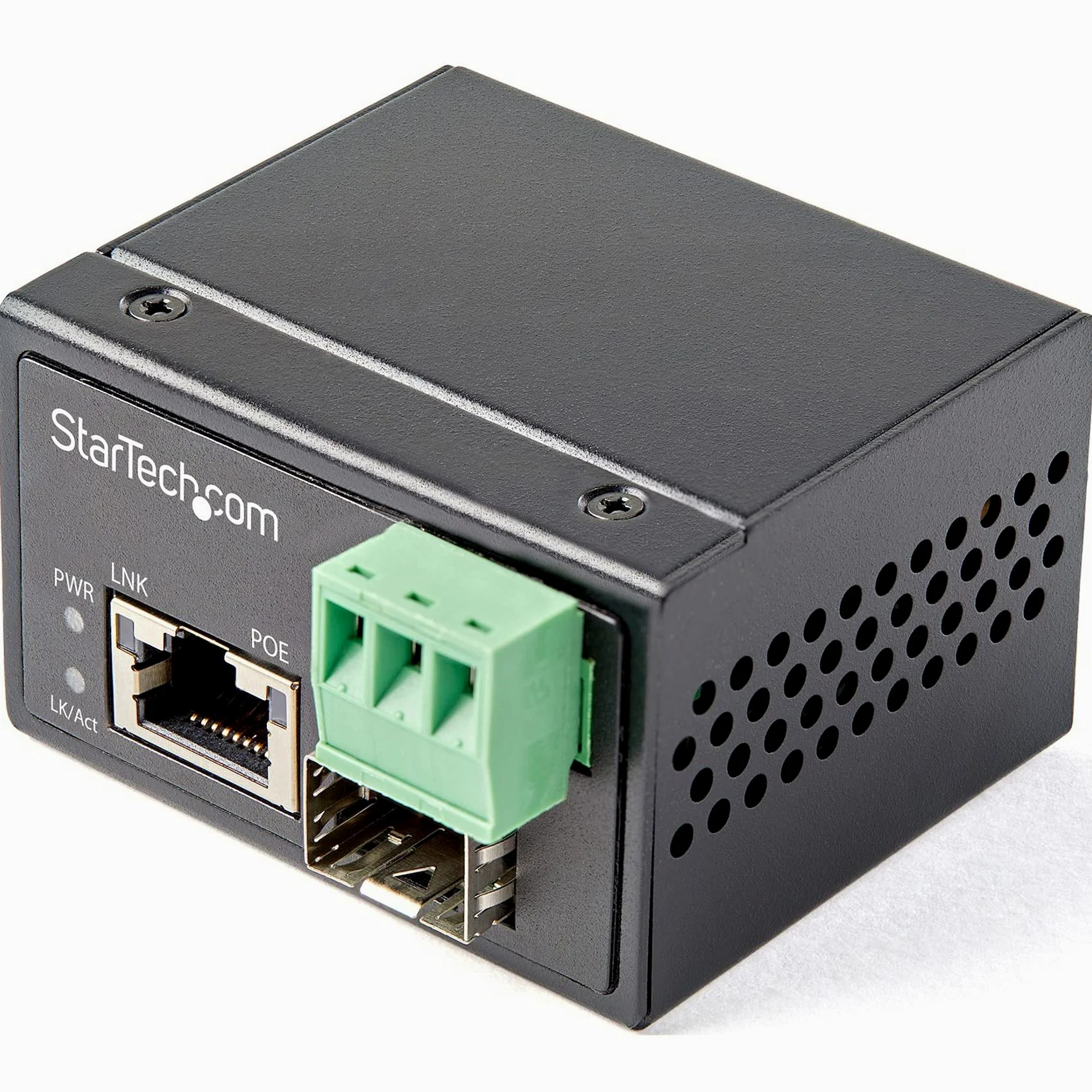 StarTech Convertisseur Fibre RJ45 PoE+ Industriel 30W, SFP (IMC1GSFP30W) | Gigabit, Monomode ou multimode, IEEE 802.3af/at, IP-30, -40 à +75C, Rail DIN