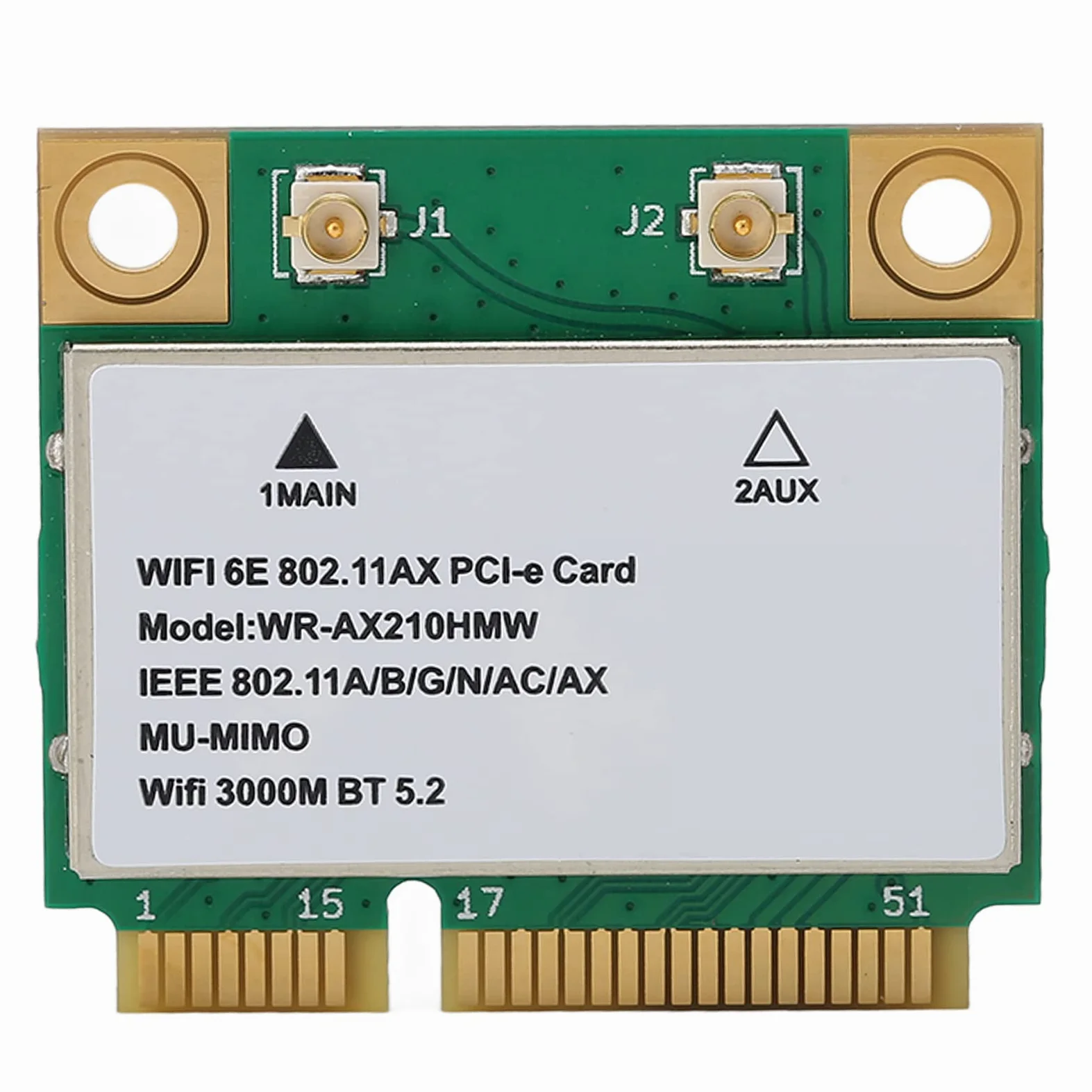 Carte Réseau Interne sans Fil Gigabit Triple Bande AX210 5374M WIFI 6E 5G, MINIPCIE 5.2 BT, Port Mini PCIE, Technologie MU MIMO